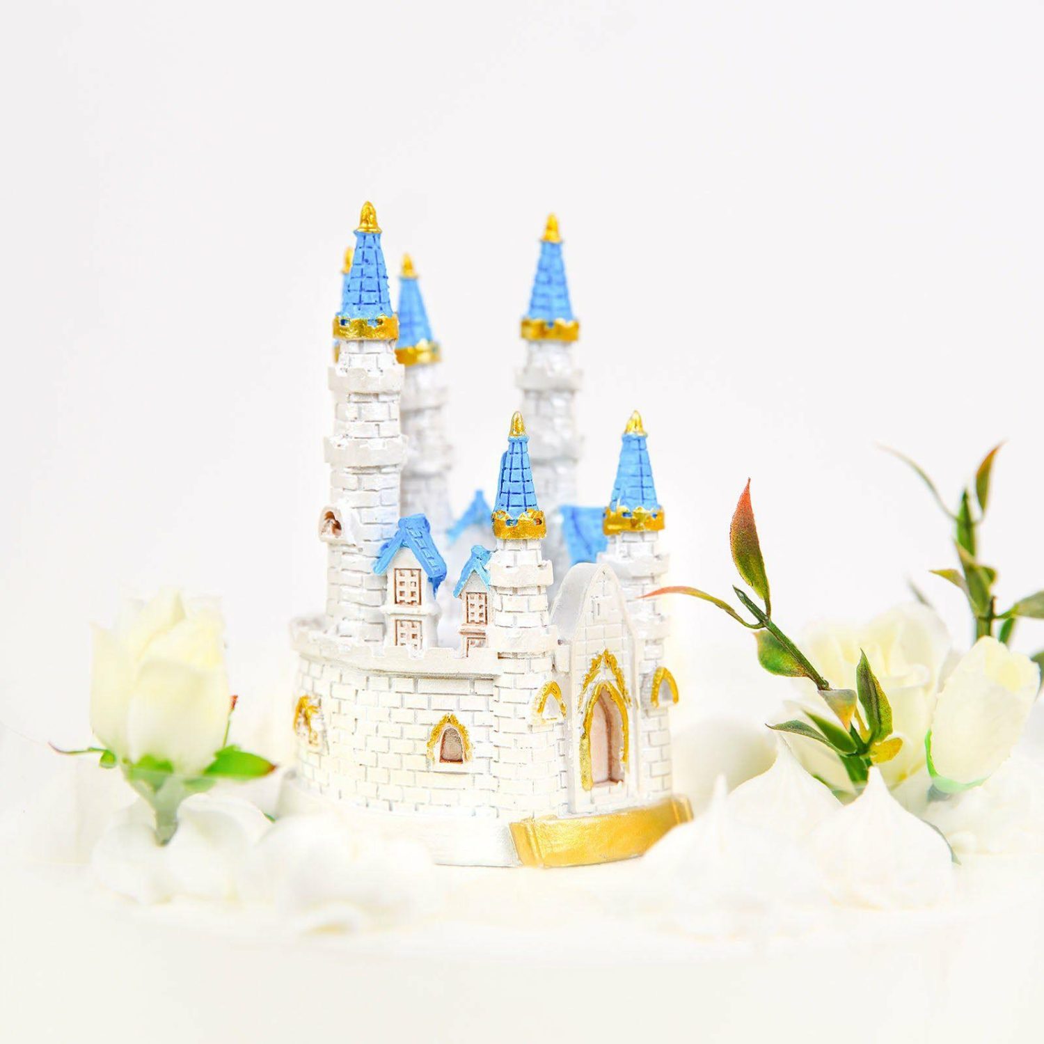 Cake Toppers | Blue / White Fairytale Princess Castle Cake Topper Figurine, Baby Shower Party Decorations 4.5″ Cake & Dessert Table Cake Toppers