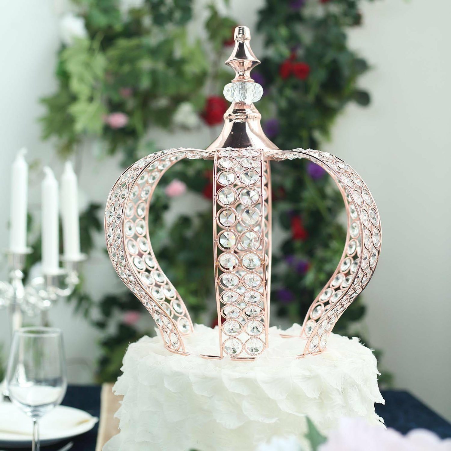 Cake Toppers | Metallic Blush/Rose Gold Crystal-Bead Royal Crown Cake Topper 14″ Cake & Dessert Table Blush/Rose gold