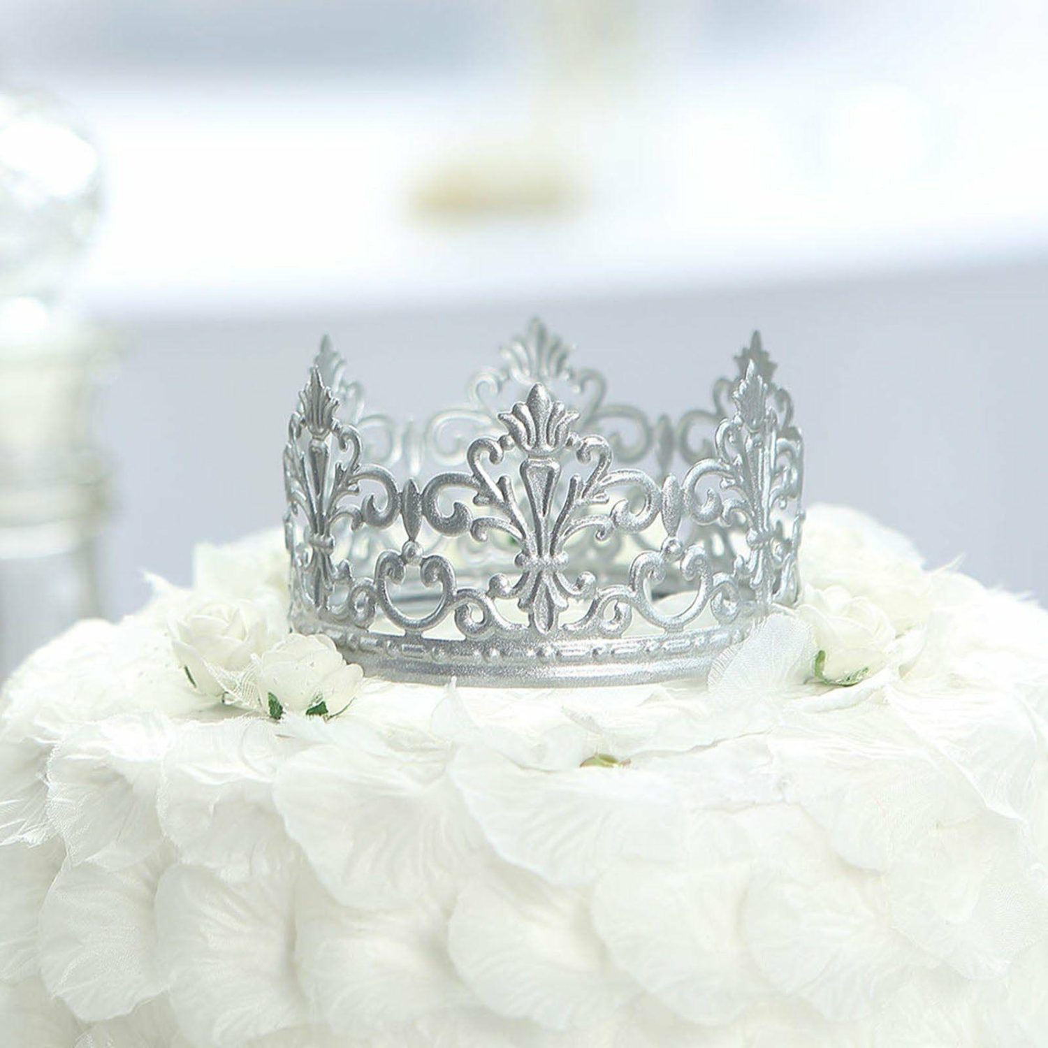 Cake Toppers | Shiny Silver Metal Princess Crown Cake Topper, Wedding Cake Decor 2″ Cake & Dessert Table Cake Toppers