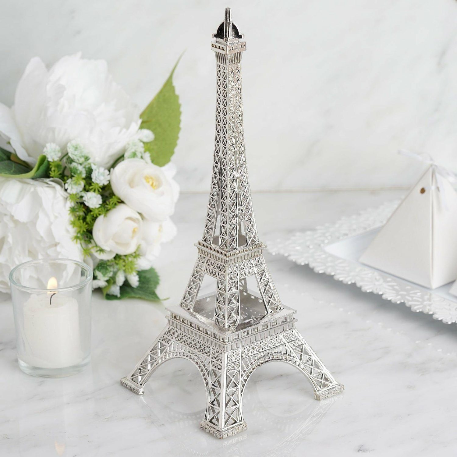 Cake Toppers | Silver Metal Eiffel Tower Table Centerpiece, Decorative Cake Topper – 10″ Cake & Dessert Table Cake Toppers