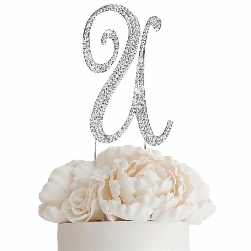 Cake Toppers | Silver Rhinestone Monogram Letter and Number Cake Toppers 4.5″ Cake & Dessert Table Cake Toppers