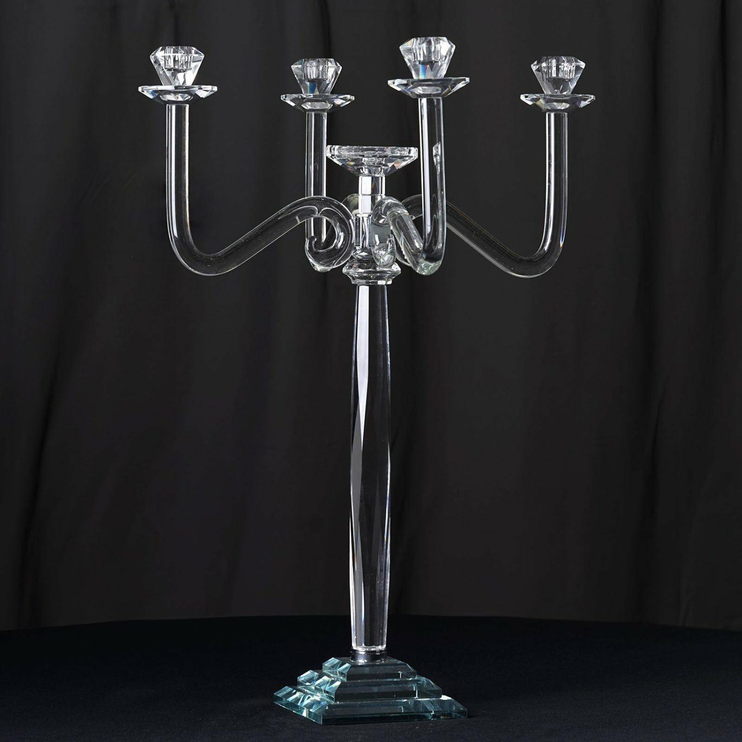 Candelabras | 5 Arm Premium Crystal Glass Taper Candle Holder Candelabra Stand 27″ Candelabra Candelabras