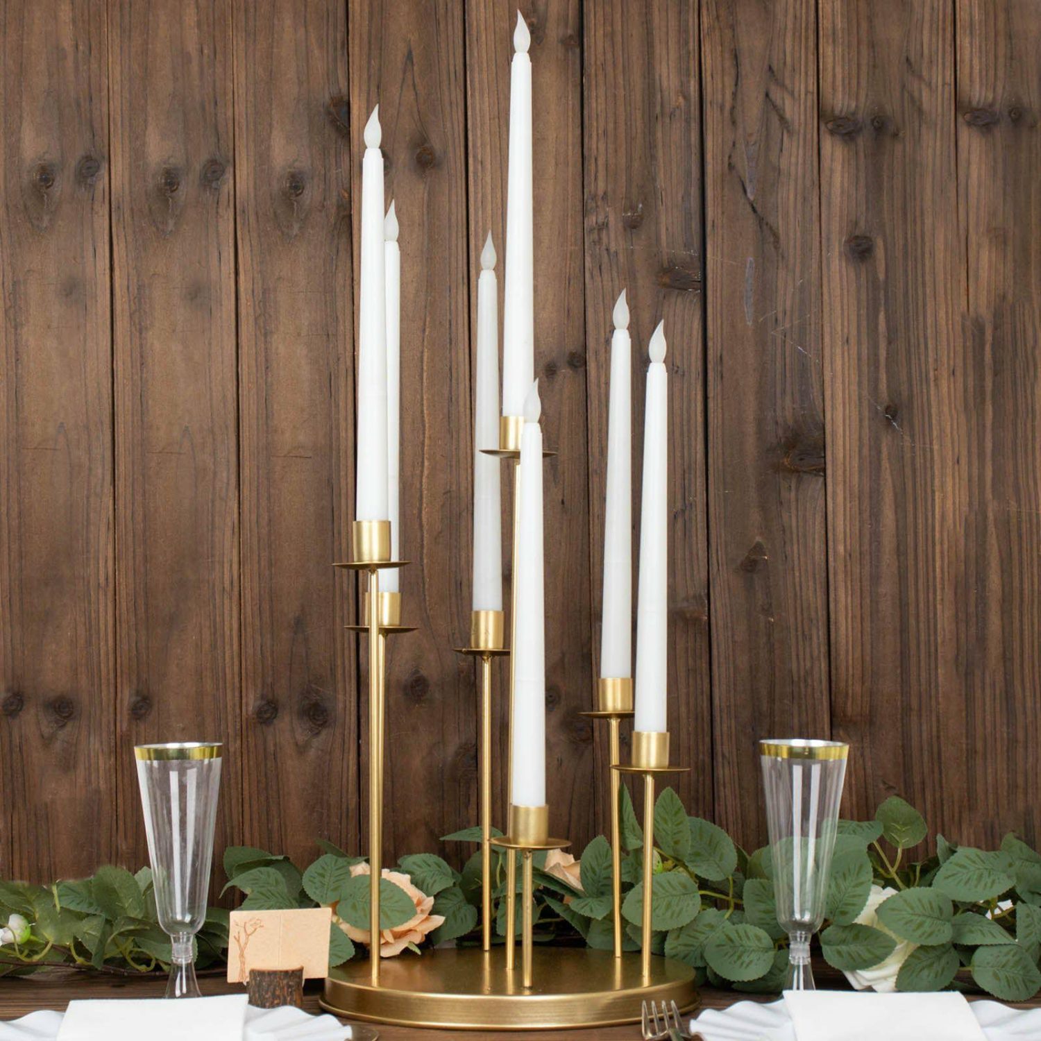 Candelabras | Gold 7-Arm Metal Cluster Taper Candle Holder Centerpiece, Round Wedding Tabletop Candelabra 15″ Tall Candelabra 7 Arms