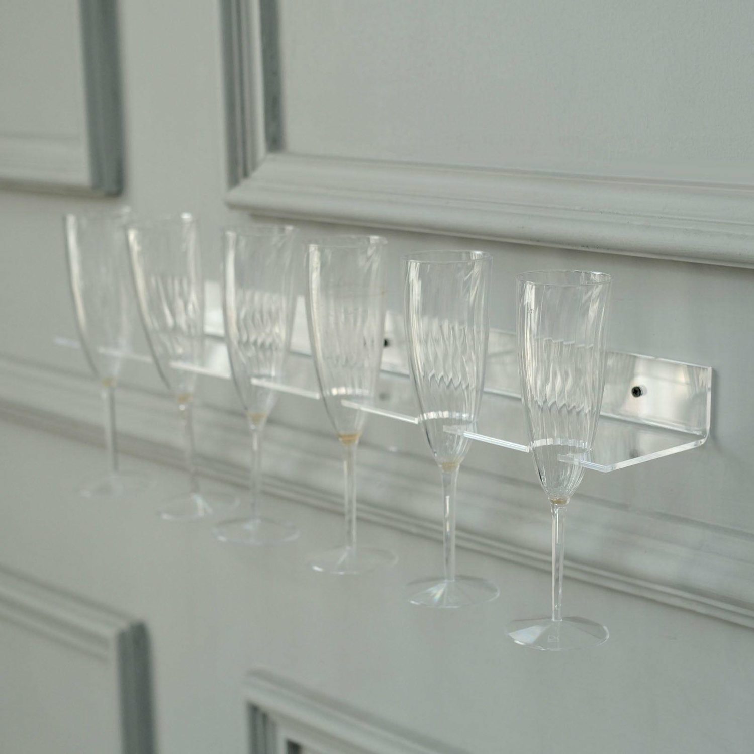 Champagne & Display Racks | 2 Pack Clear Acrylic Floating Wall Mounted Wine Glass Rack, 12 Champagne Flute Stemware Hanging Wall Shelves 21″ Champagne & Display Racks Acrylic Wall Shelves