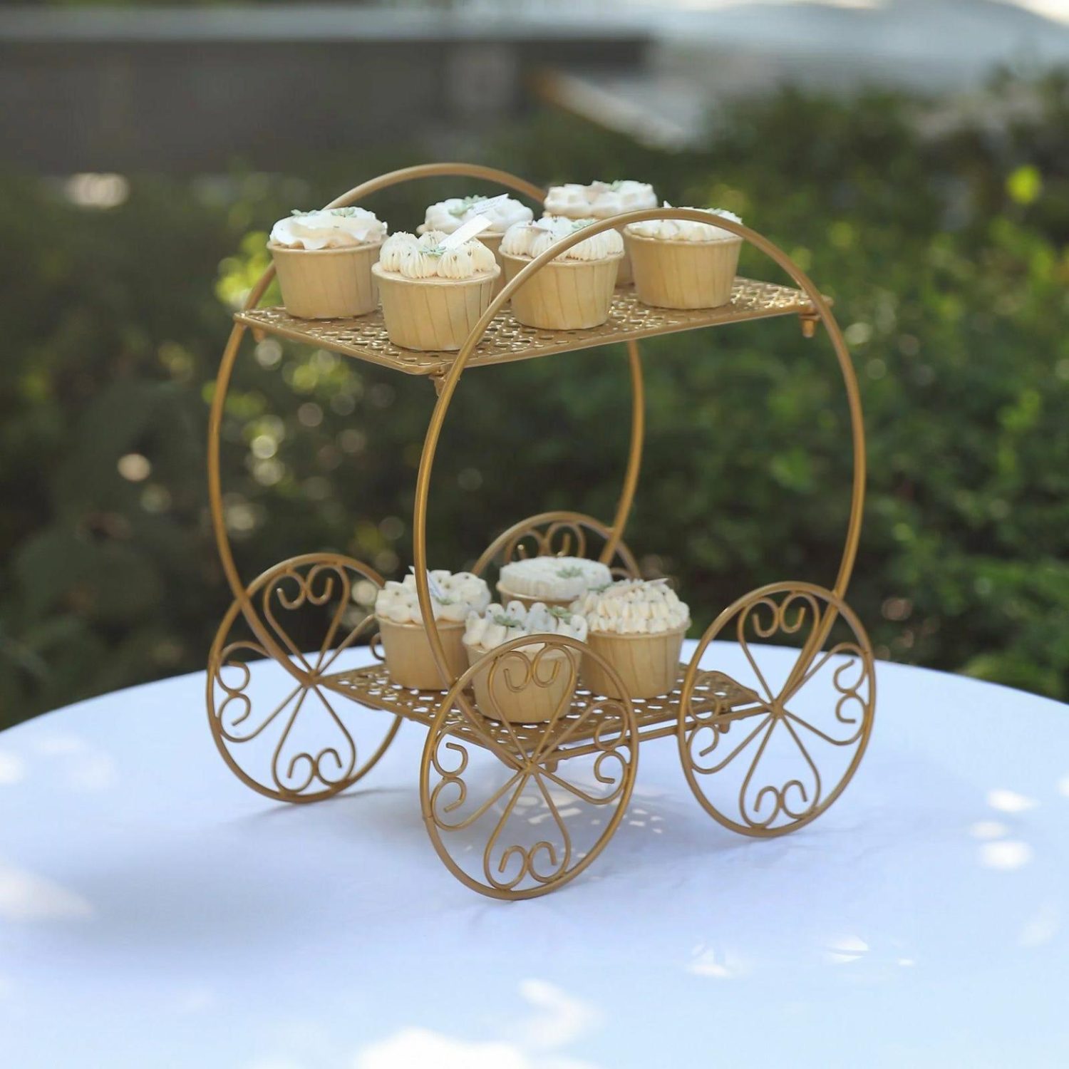 Champagne & Display Racks | 2-Tier Gold Metal Princess Carriage Cupcake Dessert Display Stand, Cinderella Carriage Wedding Cake Stand – 14″ Champagne & Display Racks Champagne & Display Racks