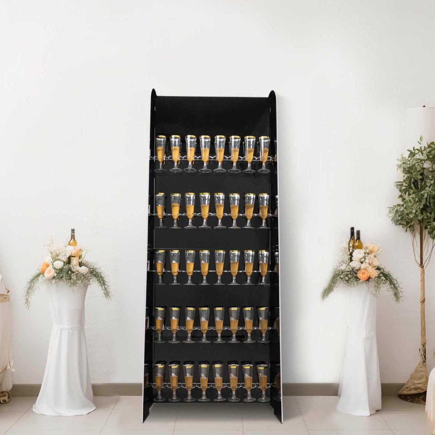 Champagne & Display Racks | Glossy Black 5-Tier Wine Glass Stemware Rack, 40 Champagne Flute Holder Wall Stand – 5ft Champagne & Display Racks Black