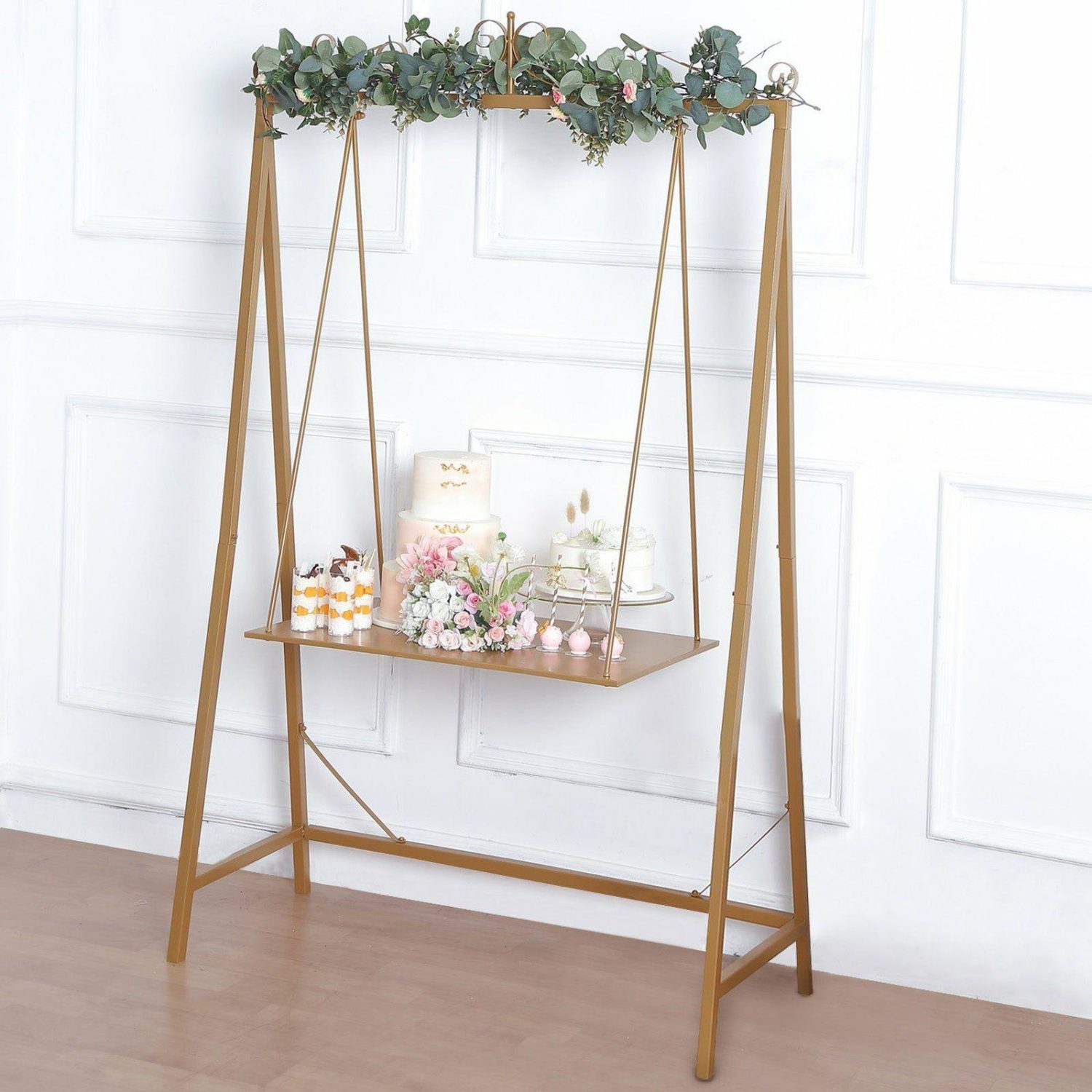 Champagne & Display Racks | Gold Metal Unique Hanging Dessert Display Swing Floor Stand, Elegant Cake Serving Station 6ft Tall Champagne & Display Racks Champagne & Display Racks