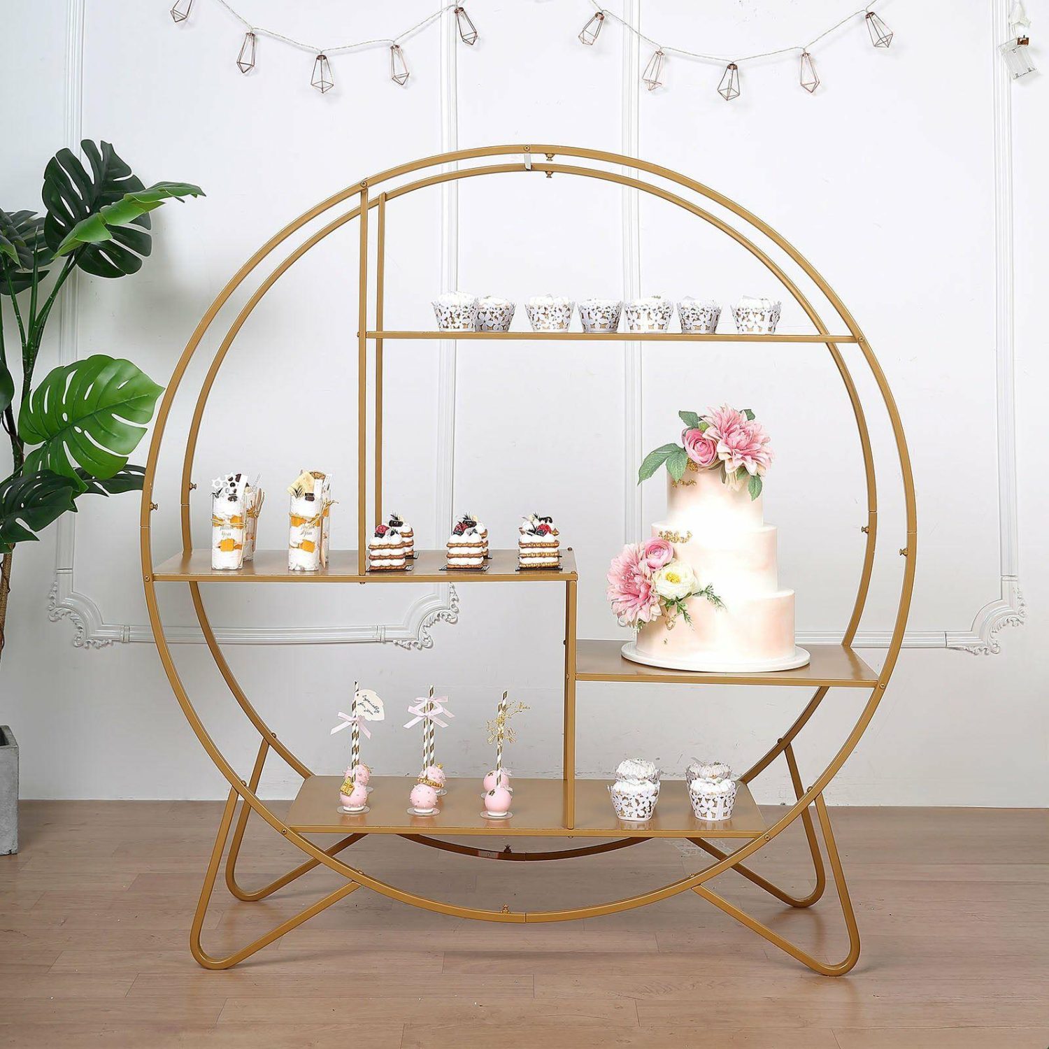 Champagne & Display Racks | Large Gold Metal Round Cake Dessert Display Stand, Wedding Arch Backdrop, Balloons Rack, Modern Bookcase 4ft Champagne & Display Racks Champagne & Display Racks