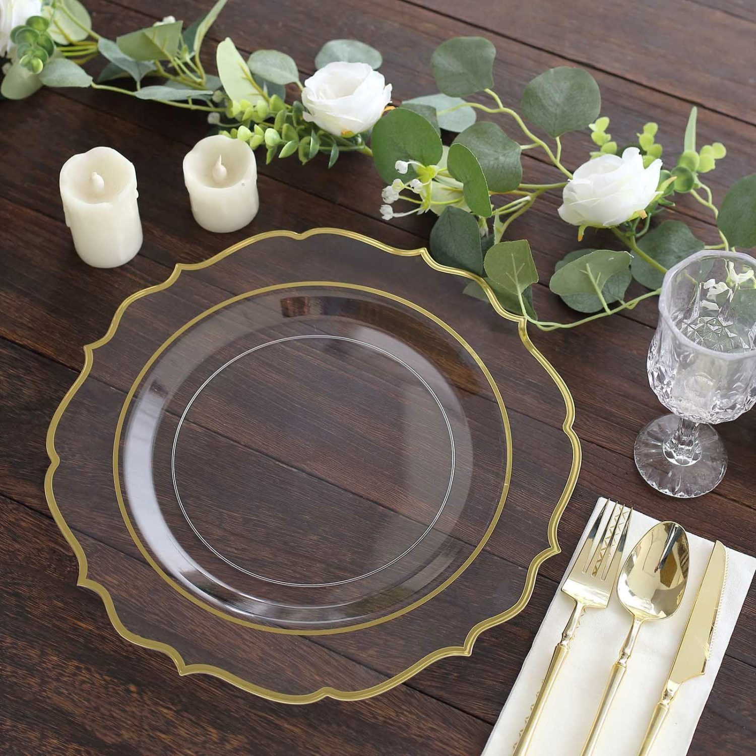 Charger Plates | 10 Pack Clear Economy Plastic Charger Plates With Gold Scalloped Rim, Round Decorative Dinner Chargers Event Tabletop Decor – 13″ Charger Plates Charger Plates