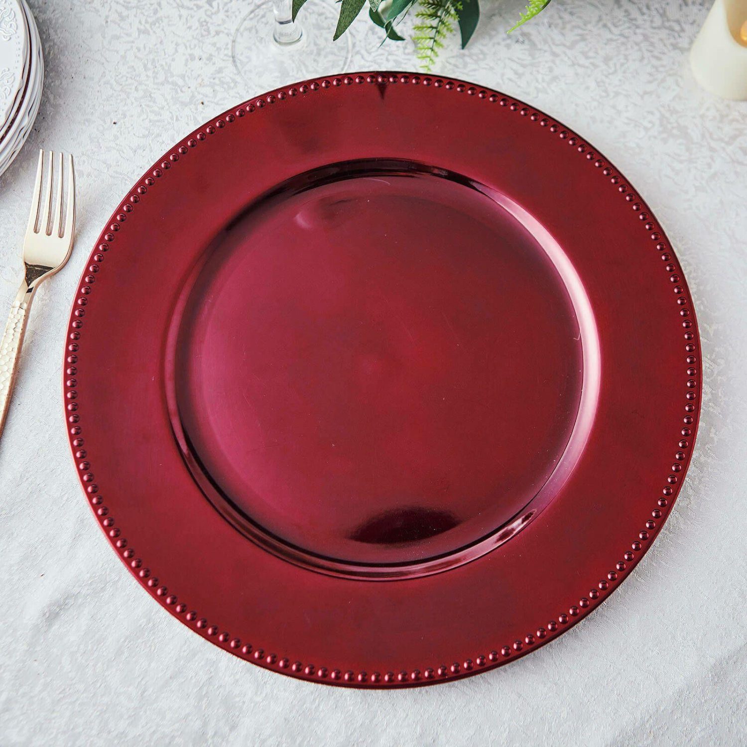 Charger Plates | 6 Pack Beaded Burgundy Acrylic Charger Plate, Plastic Round Dinner Charger Event Tabletop Decor 13″ Charger Plates Burgundy