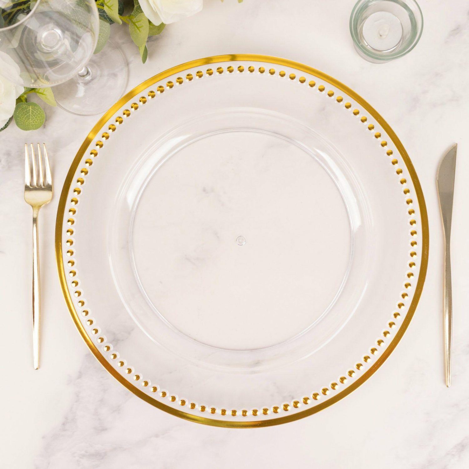 Charger Plates | 6 Pack Beaded Gold Clear Acrylic Charger Plate, Plastic Round Dinner Charger Event Tabletop Decor 13″ Charger Plates Charger Plates