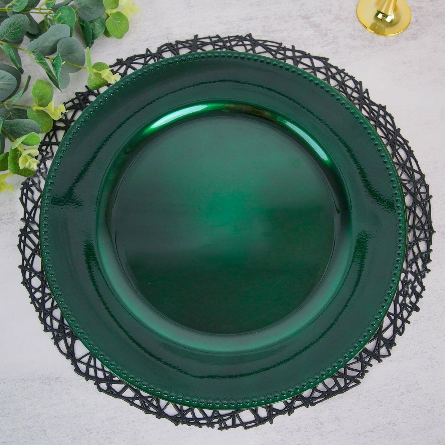 Charger Plates | 6 Pack Beaded Hunter Emerald Green Acrylic Charger Plate, Plastic Round Dinner Charger Event Tabletop Decor 13″ Charger Plates Charger Plates