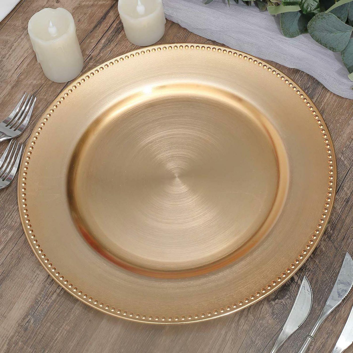 Charger Plates | 6 Pack Beaded Metallic Gold Acrylic Charger Plate, Plastic Round Dinner Charger Event Tabletop Decor 13″ Charger Plates Charger Plates