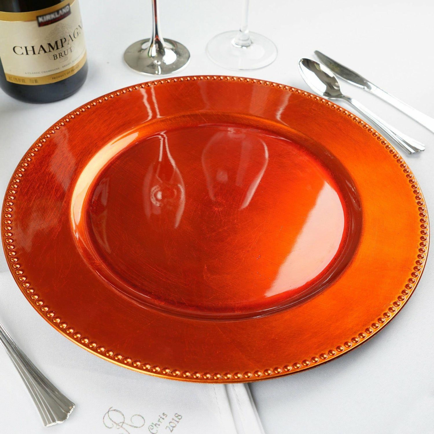 Charger Plates | 6 Pack Beaded Orange Acrylic Charger Plate, Plastic Round Dinner Charger Event Tabletop Decor 13″ Charger Plates Charger Plates