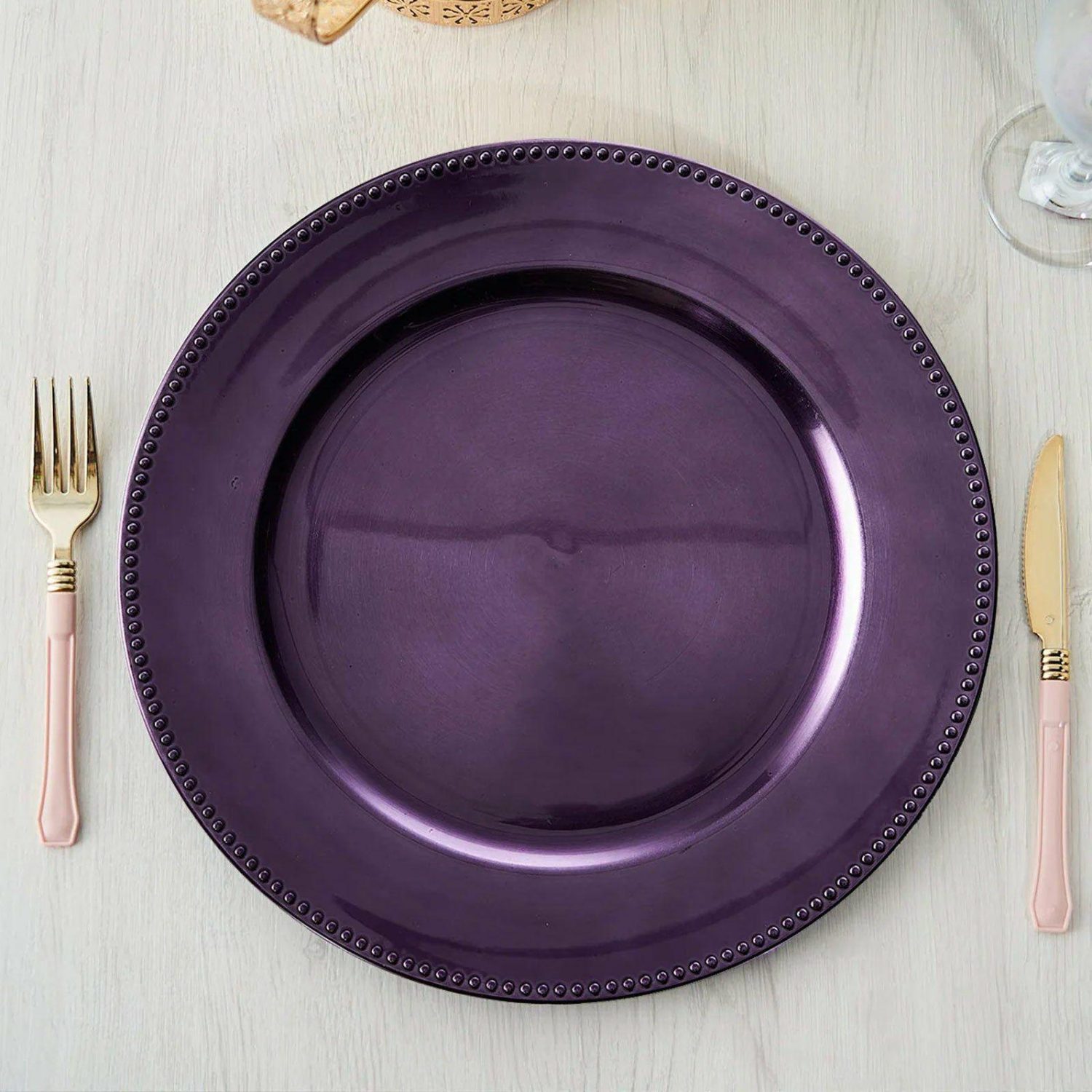 Charger Plates | 6 Pack Beaded Purple Acrylic Charger Plate, Plastic Round Dinner Charger Event Tabletop Decor 13″ Charger Plates Charger Plates