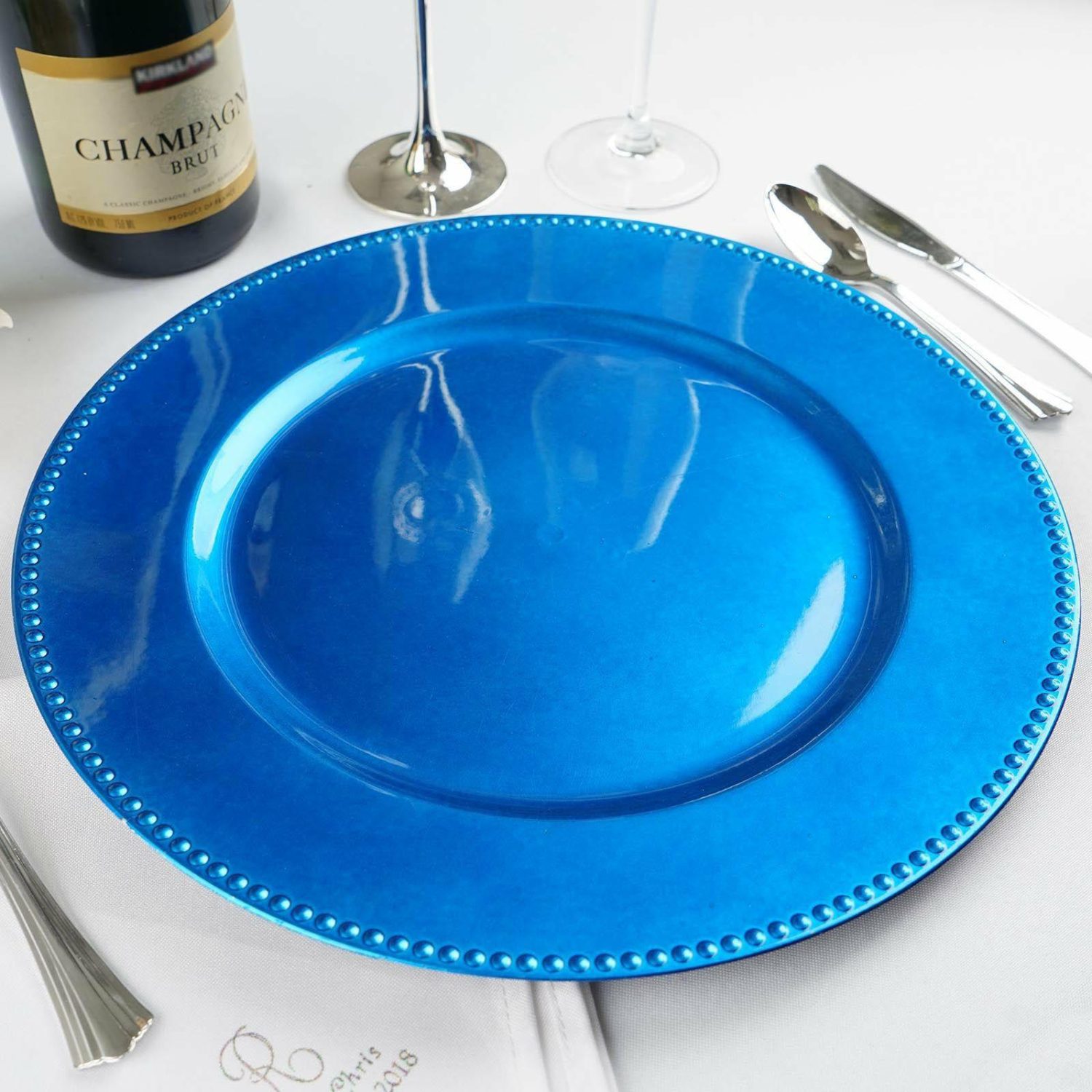 Charger Plates | 6 Pack Beaded Royal Blue Acrylic Charger Plate, Plastic Round Dinner Charger Event Tabletop Decor 13″ Charger Plates Charger Plates