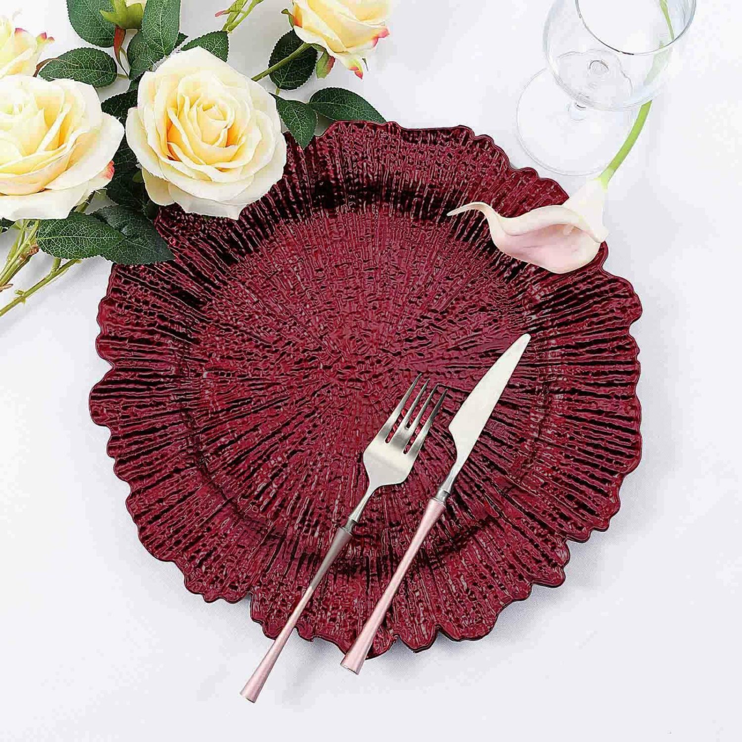 Charger Plates | 6 Pack Burgundy Round Reef Acrylic Plastic Charger Plates, Dinner Charger Plates 13″ Charger Plates Burgundy