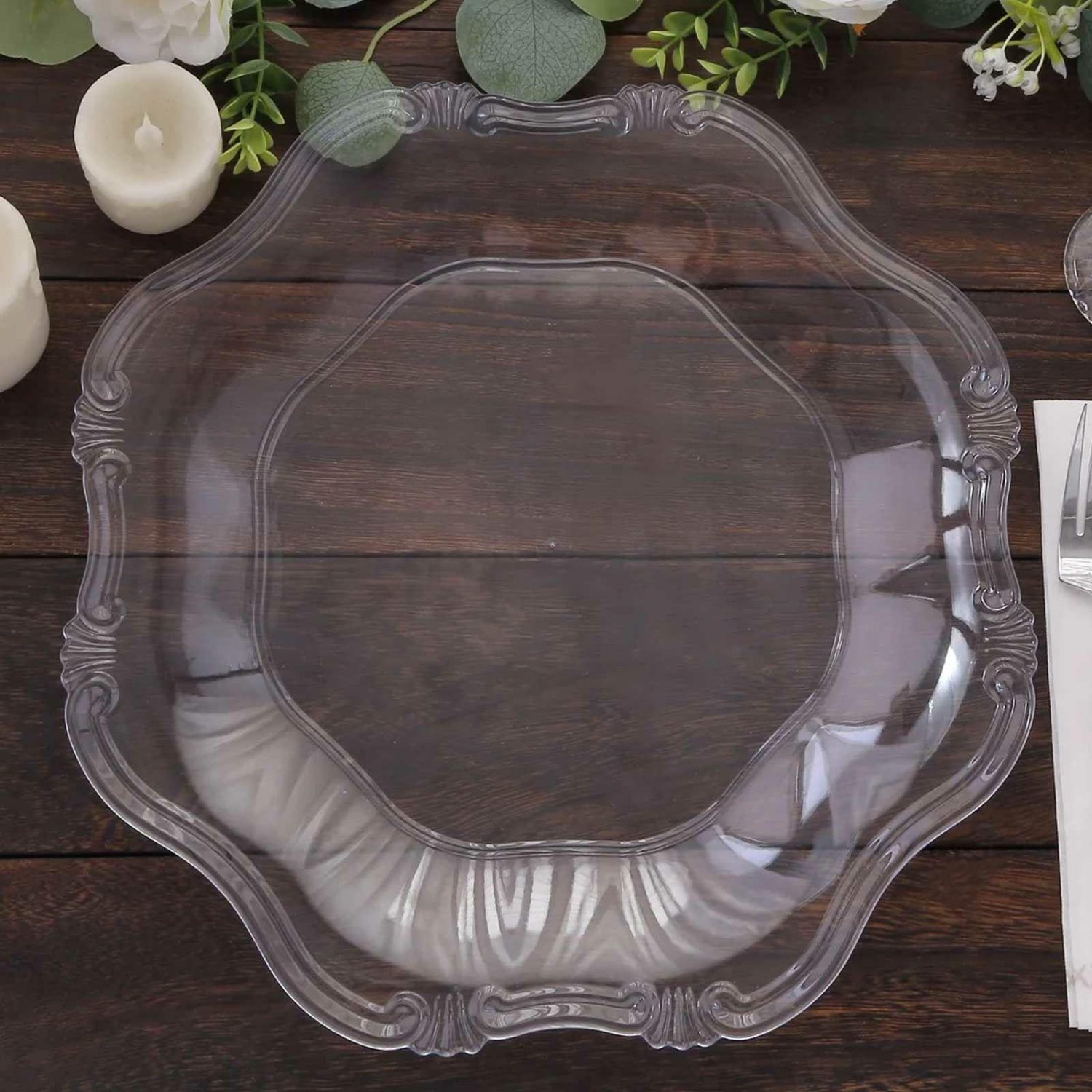 Charger Plates | 6 Pack Clear Baroque Scalloped Acrylic Plastic Charger Plates, Hexagon Charger Plates 13″ Charger Plates Charger Plates