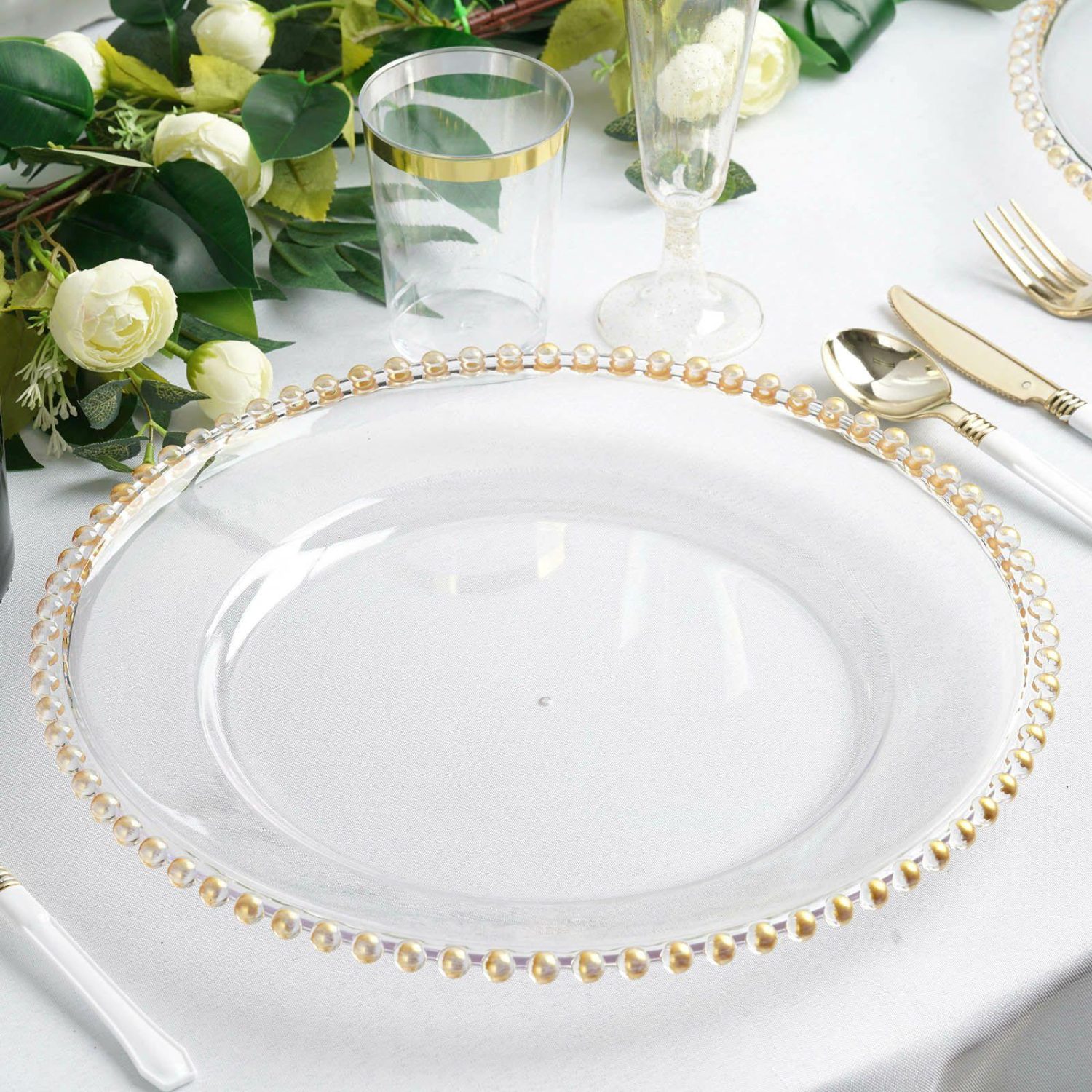 Charger Plates | 6 Pack Clear Gold Acrylic Plastic Charger Plates With Gold Beaded Rim – 13″ Charger Plates Charger Plates