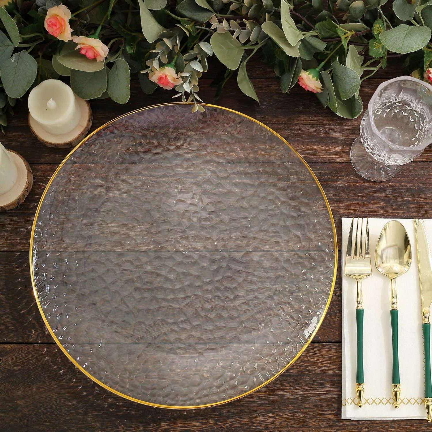 Charger Plates | 6 Pack Clear Hammered Economy Plastic Charger Plates With Gold Rim, Round Dinner Chargers Event Tabletop Decor – 13″ Charger Plates Charger Plates