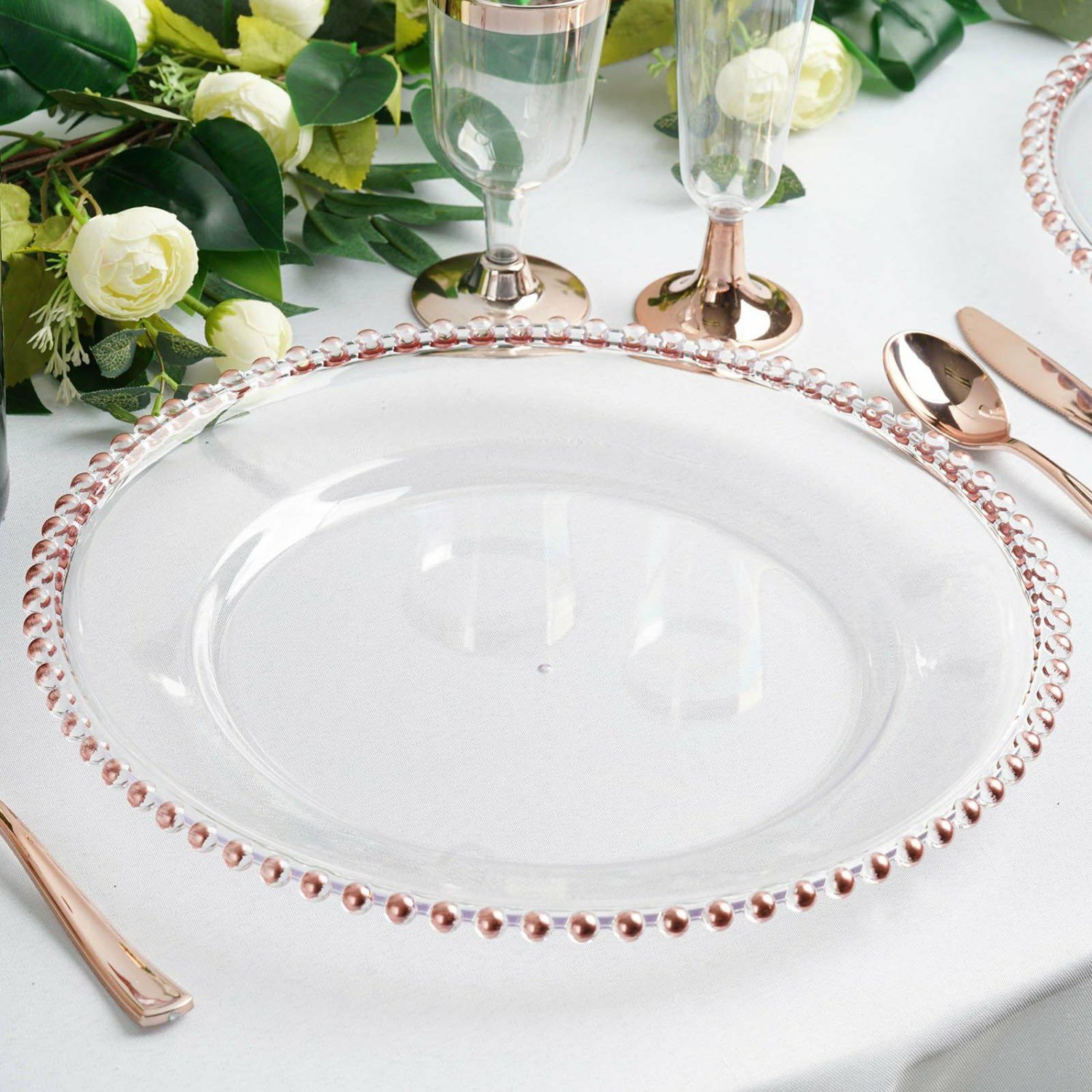 Charger Plates | 6 Pack Clear Rose Gold Acrylic Beaded Rim Charger Plates – 13″ Charger Plates Charger Plates