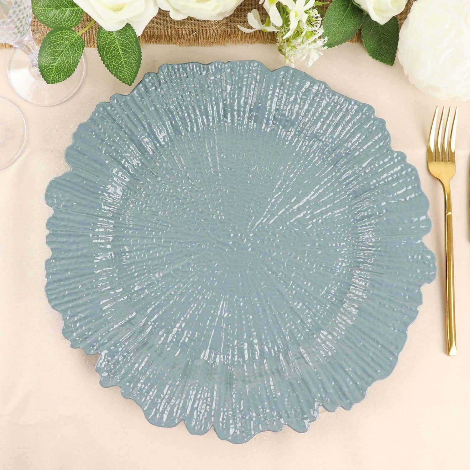 Charger Plates | 6 Pack Dusty Blue Round Reef Acrylic Plastic Charger Plates, Dinner Charger Plates 13″ Charger Plates Charger Plates