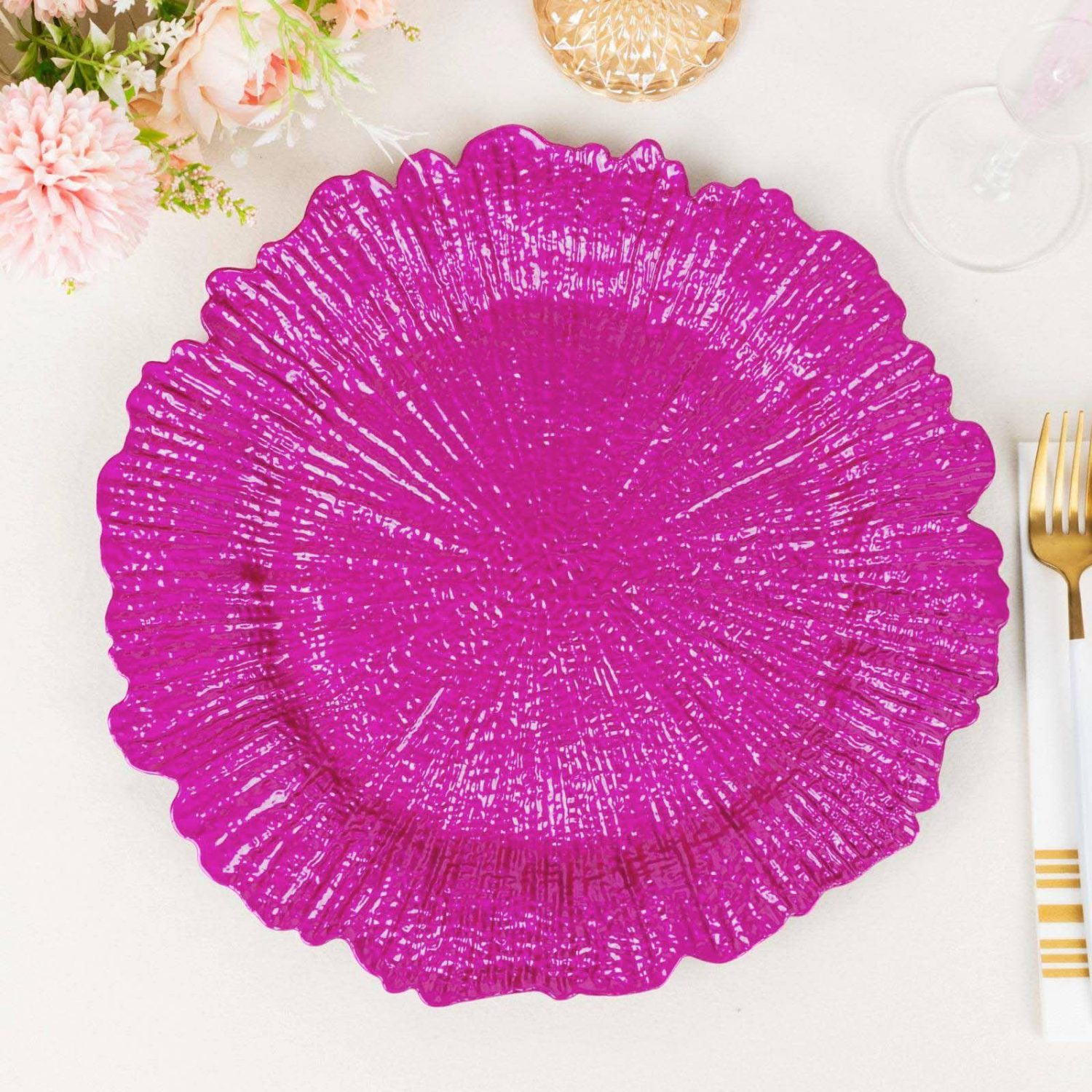 Charger Plates | 6 Pack Fuchsia Round Reef Acrylic Plastic Charger Plates, Dinner Charger Plates 13″ Charger Plates Charger Plates