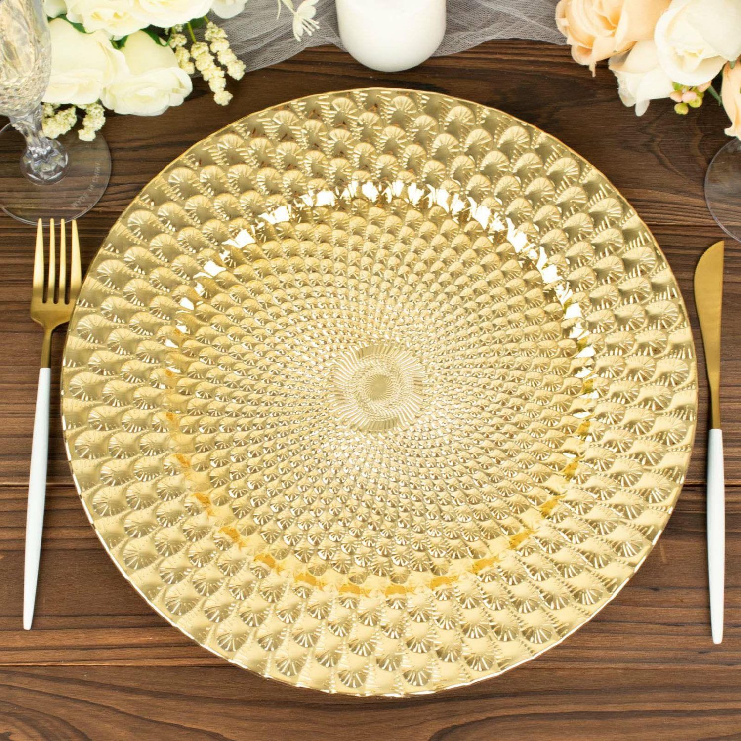 Charger Plates | 6 Pack Gold Peacock Pattern Plastic Serving Plates, Round Disposable Charger Plates 13″ Charger Plates Charger Plates