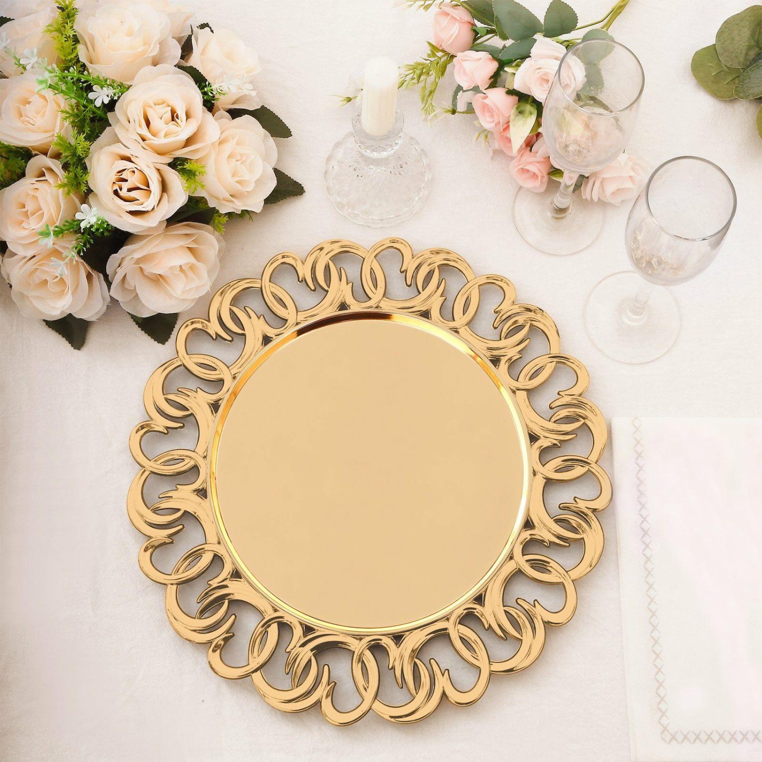 Charger Plates | 6 Pack Gold Plastic Charger Plates With Entwined Swirl Rim, Round Disposable Serving Plates -13″ Charger Plates Charger Plates