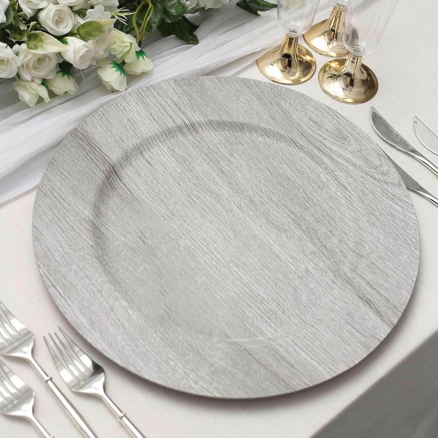 Charger Plates | 6 Pack Gray Boho Chic Faux Wood Plastic Charger Plates, Round Rustic Wedding Party Service Plates 13″ Charger Plates Charger Plates