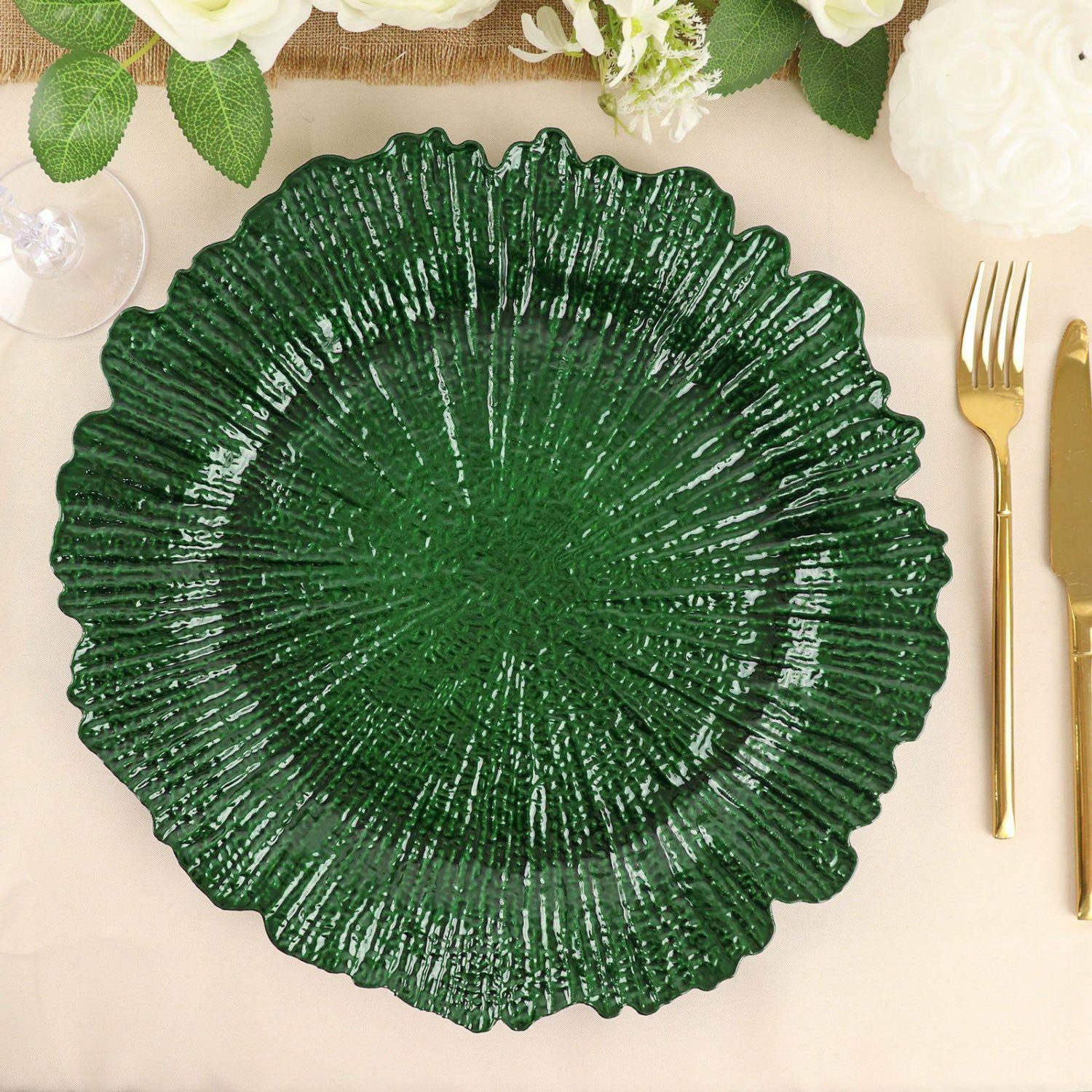 Charger Plates | 6 Pack Hunter Emerald Green Round Reef Acrylic Plastic Charger Plates, Dinner Charger Plates 13″ Charger Plates Charger Plates