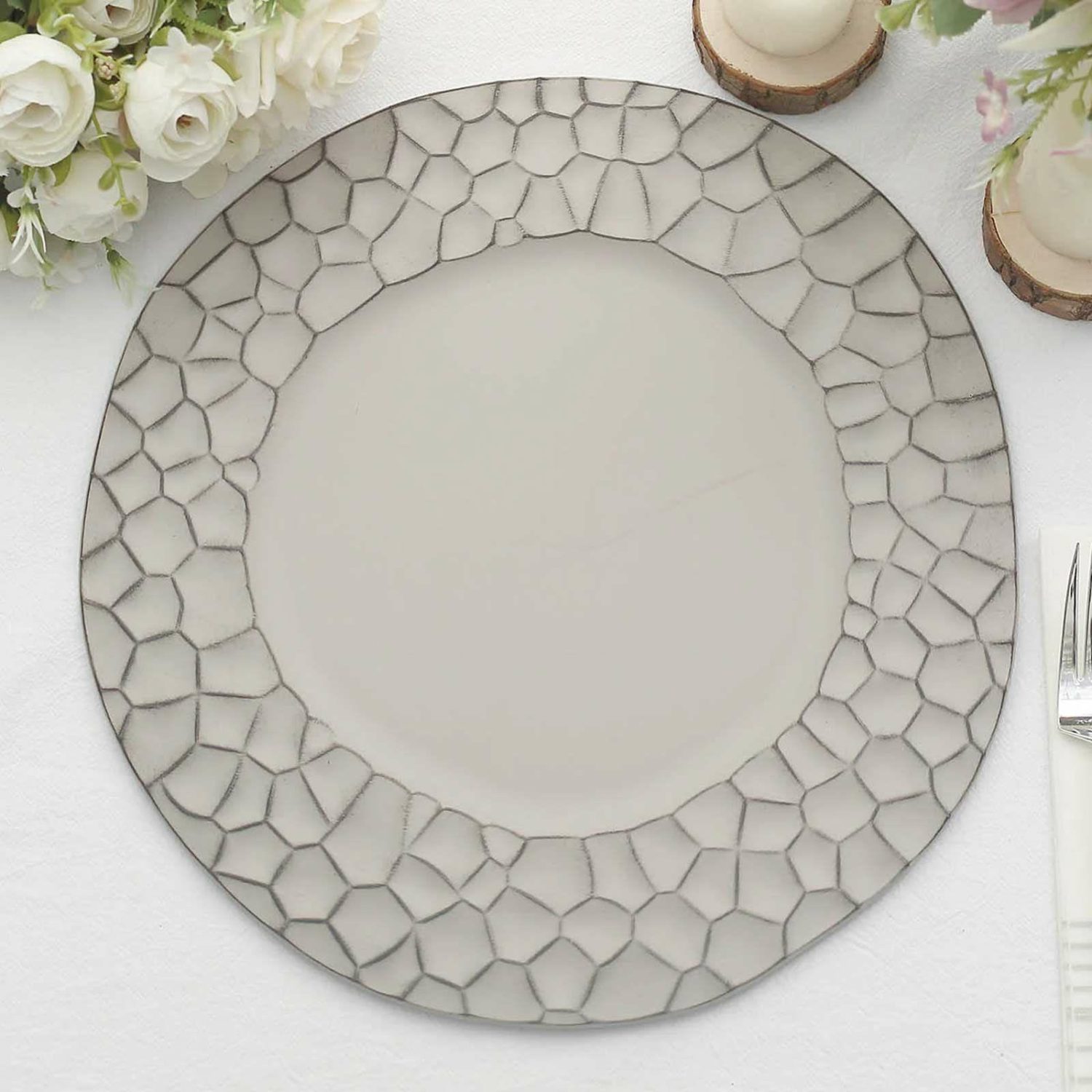 Charger Plates | 6 Pack Matte Finish Gray Hammered Charger Plates, Flat Modern Dinner Serving Plates – 13″ Charger Plates Charger Plates