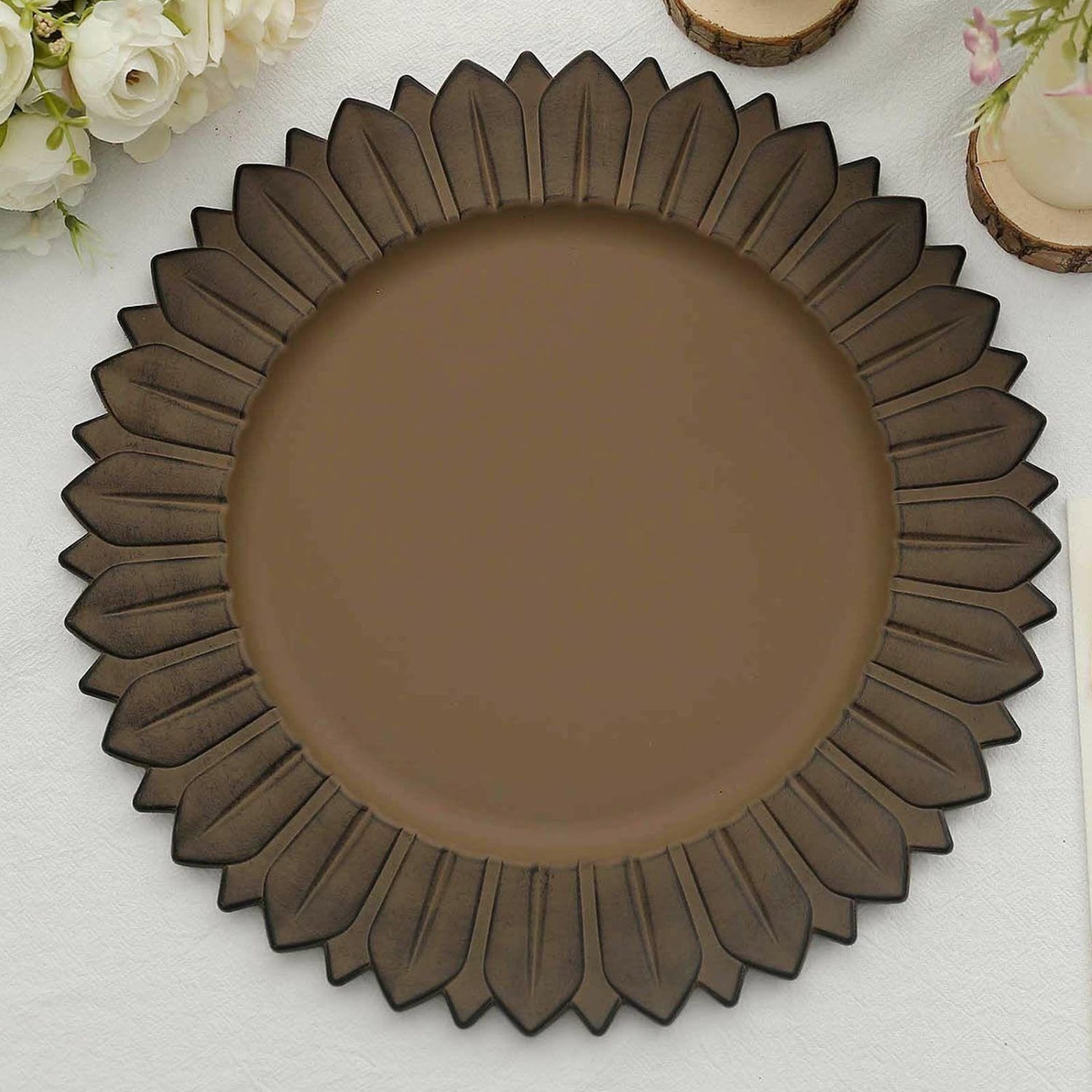 Charger Plates | 6 Pack Matte Natural Sunflower Plastic Dinner Charger Plates, Disposable Round Serving Trays 13″ Charger Plates Charger Plates