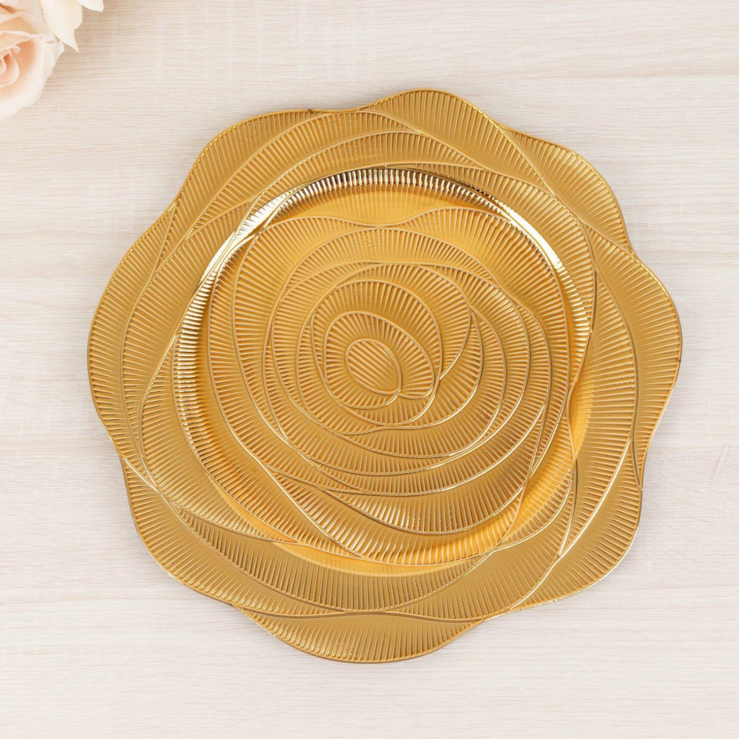 Charger Plates | 6 Pack Metallic Gold Acrylic Charger Plates With Ribbed Rose Pattern, Round Dinner Chargers Event Tabletop Decor – 13″ Charger Plates Charger Plates