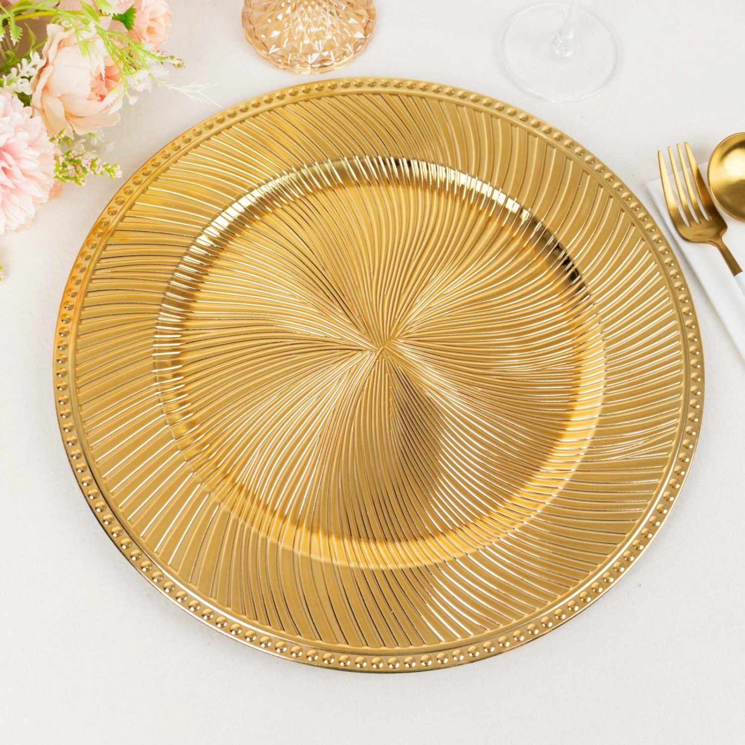 Charger Plates | 6 Pack Metallic Gold Swirl Pattern Acrylic Charger Plates With Beaded Rim, 13″ Round Plastic Decorative Serving Plates Charger Plates Charger Plates