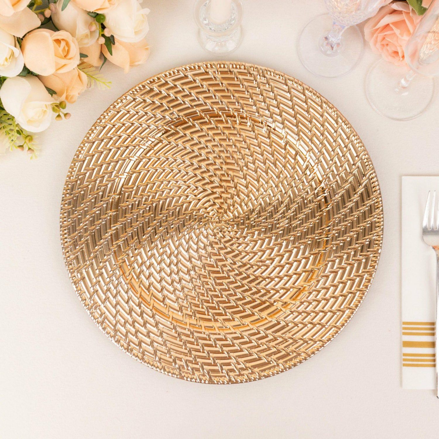 Charger Plates | 6 Pack Metallic Gold Swirl Rattan Acrylic Charger Plates, Farmhouse Plastic Serving Plates 13″ Round Charger Plates Charger Plates