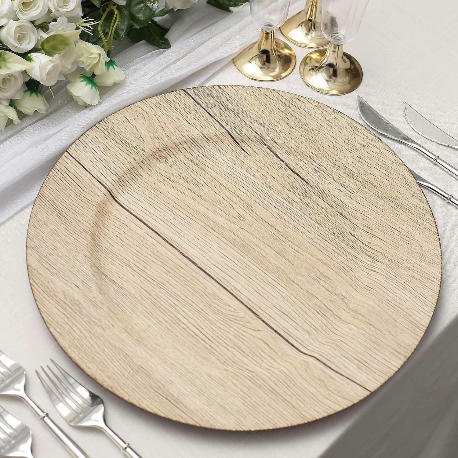 Charger Plates | 6 Pack Natural Boho Chic Faux Wood Plastic Charger Plates, Round Rustic Wedding Party Service Plates 13″ Charger Plates Charger Plates