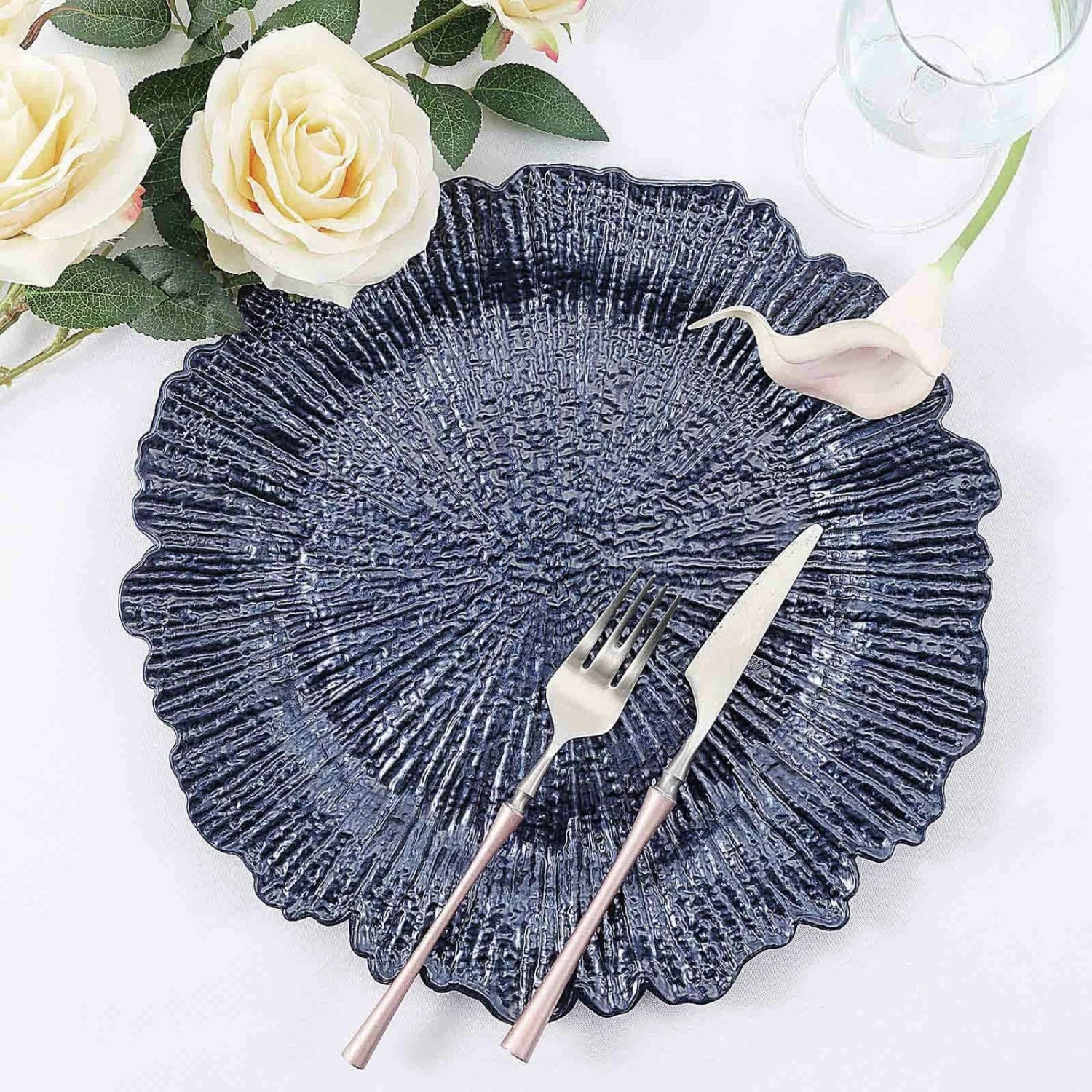 Charger Plates | 6 Pack Navy Blue Round Reef Acrylic Plastic Charger Plates, Dinner Charger Plates 13″ Charger Plates Charger Plates