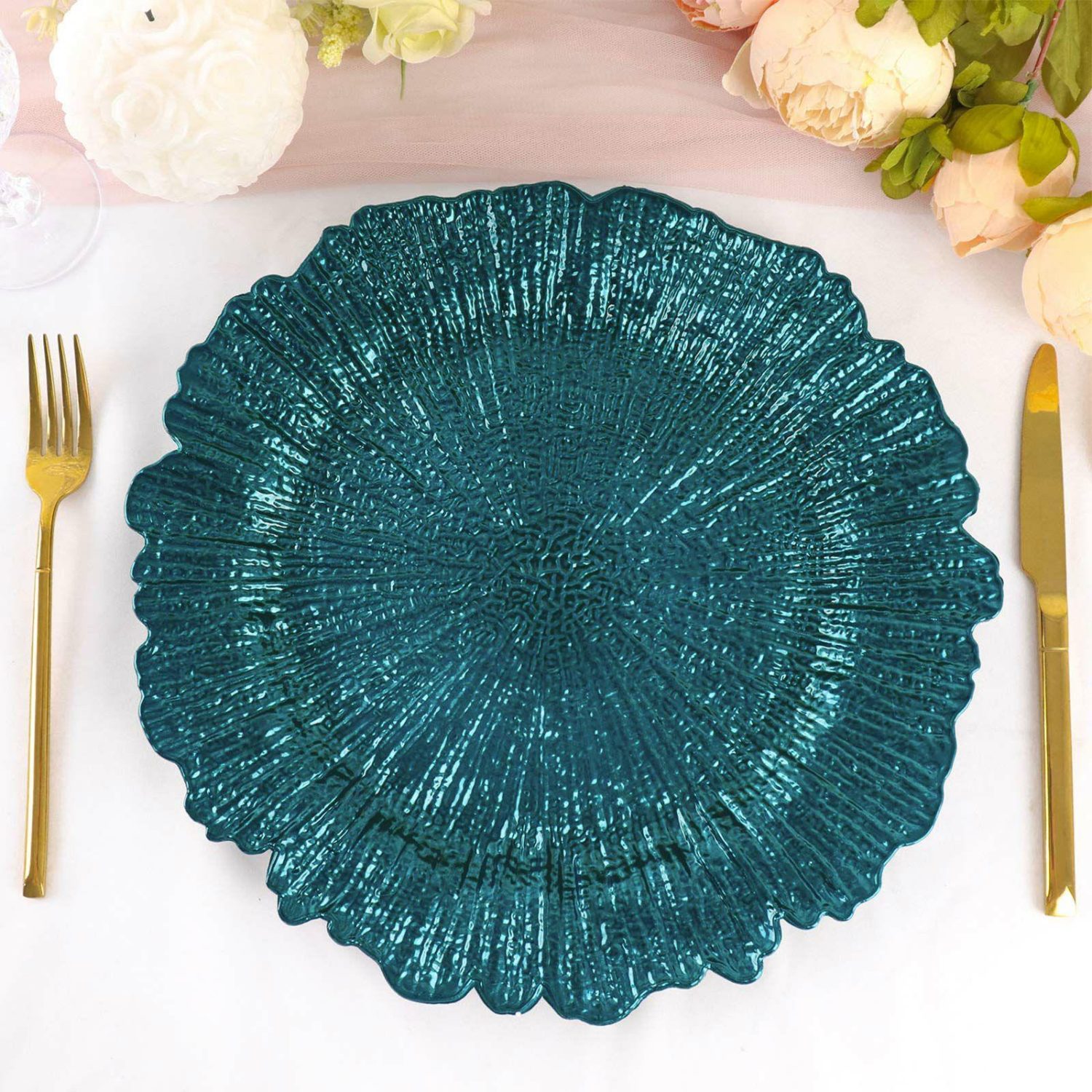 Charger Plates | 6 Pack Peacock Teal Round Reef Acrylic Plastic Charger Plates, Dinner Charger Plates 13″ Charger Plates Charger Plates