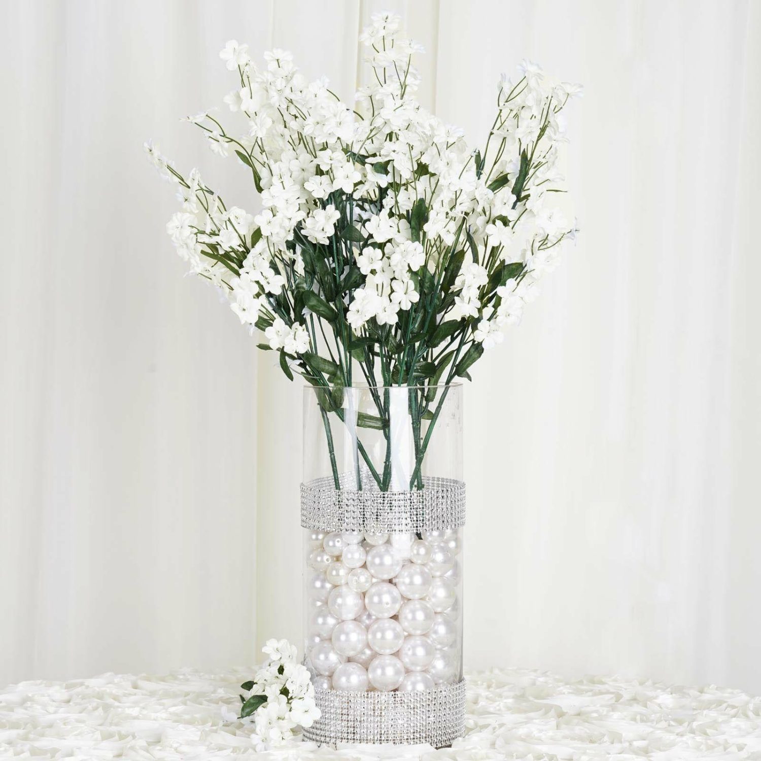 Cherry Blossoms & Baby Breath | 12 Stems Ivory Artificial Silk Babys Breath Flower Bushes Spray Artificial Flowers Cherry Blossoms & Baby Breath