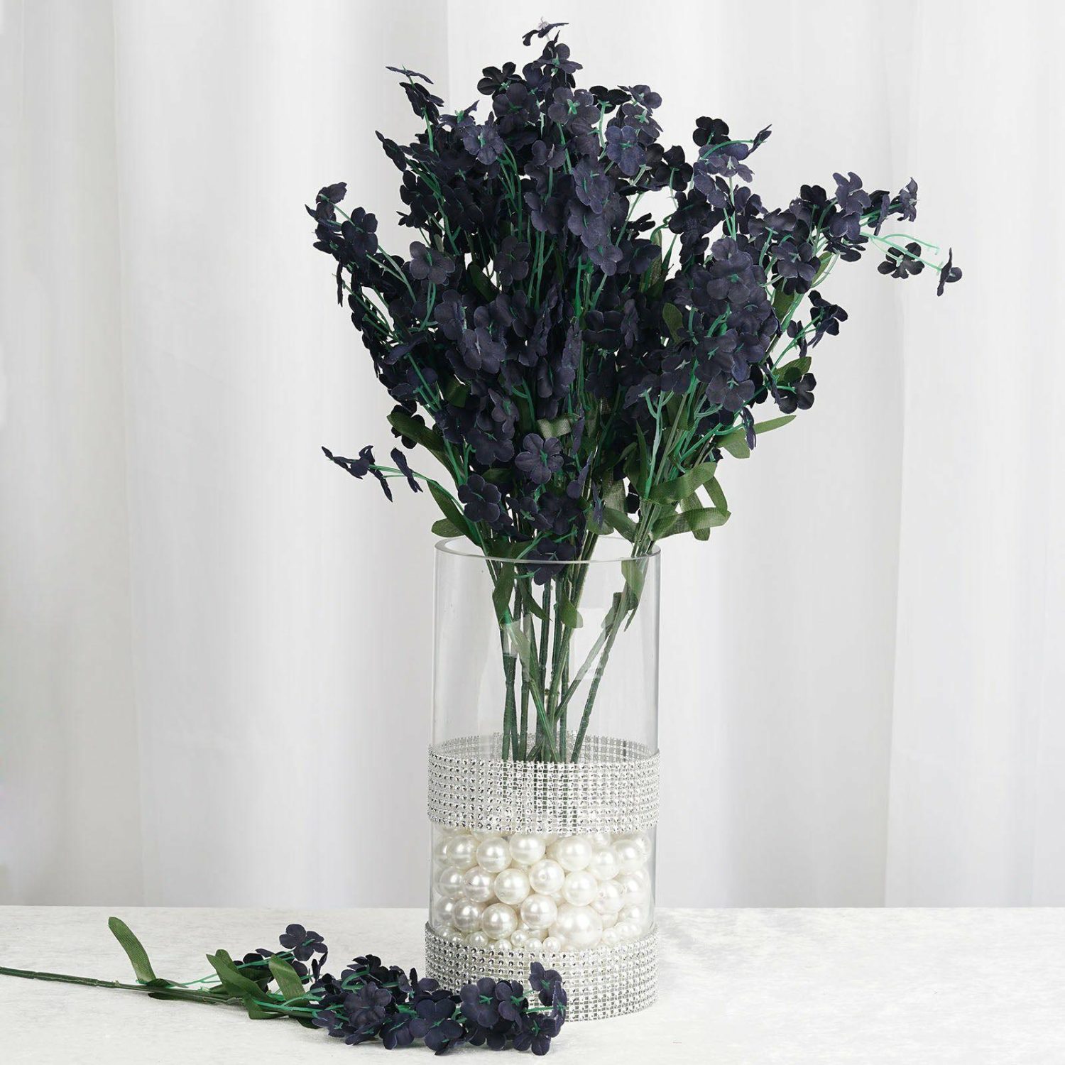 Cherry Blossoms & Baby Breath | 12 Stems Navy Blue Artificial Silk Babys Breath Flower Bushes Spray Artificial Flowers Cherry Blossoms & Baby Breath