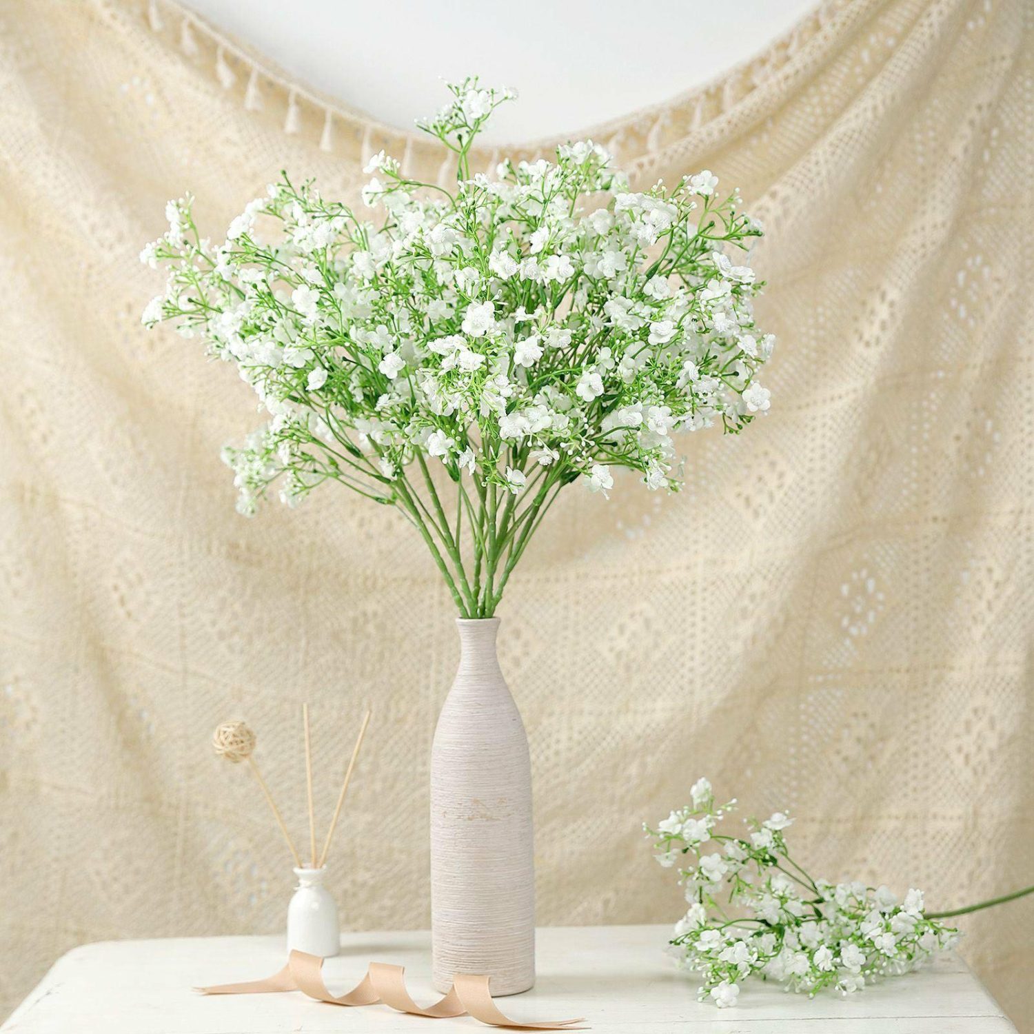 Cherry Blossoms & Baby Breath | 4 Stems White Artificial Silk Babys Breath Gypsophila Flowers 27″ Artificial Flowers Cherry Blossoms & Baby Breath