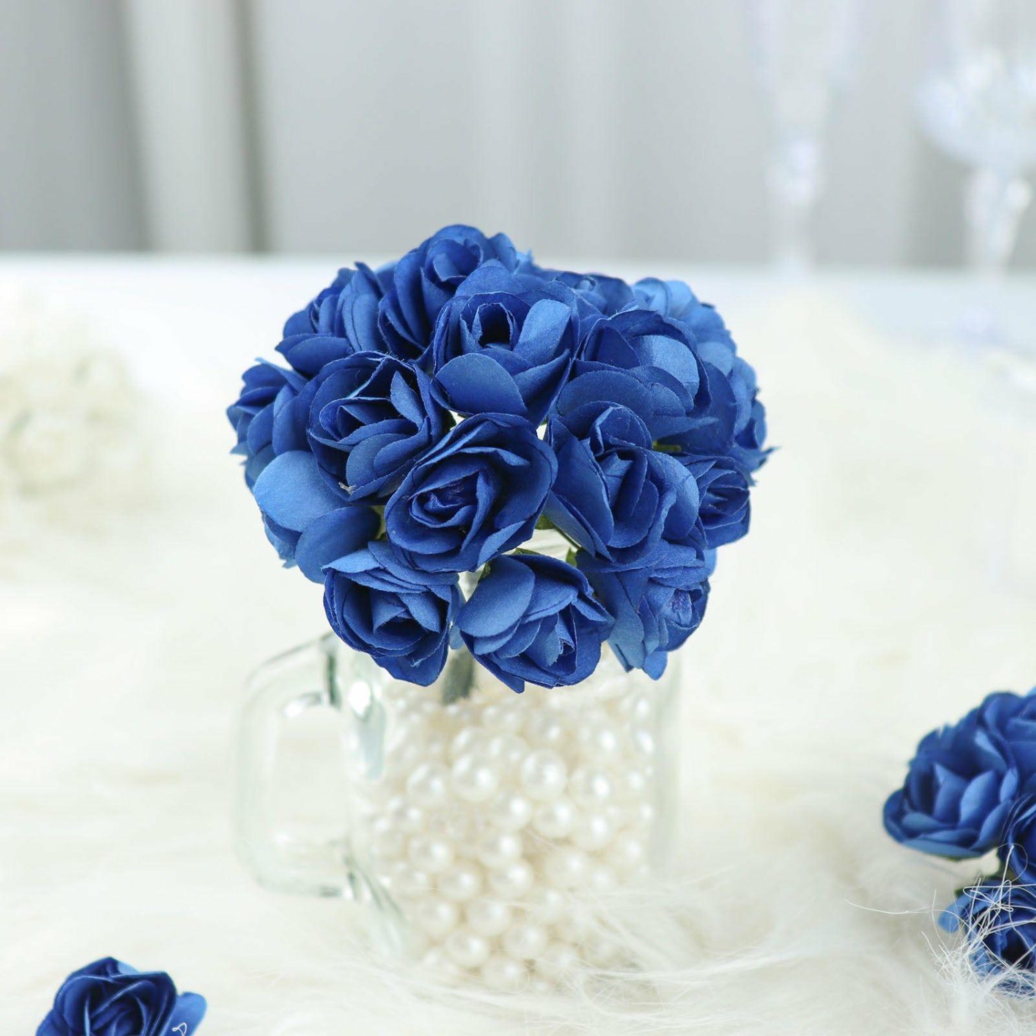 Craft Flowers | 144 Pack Navy Blue Paper Mini Craft Roses, DIY Craft Flowers With Wired Stem Craft Flowers Craft Flowers