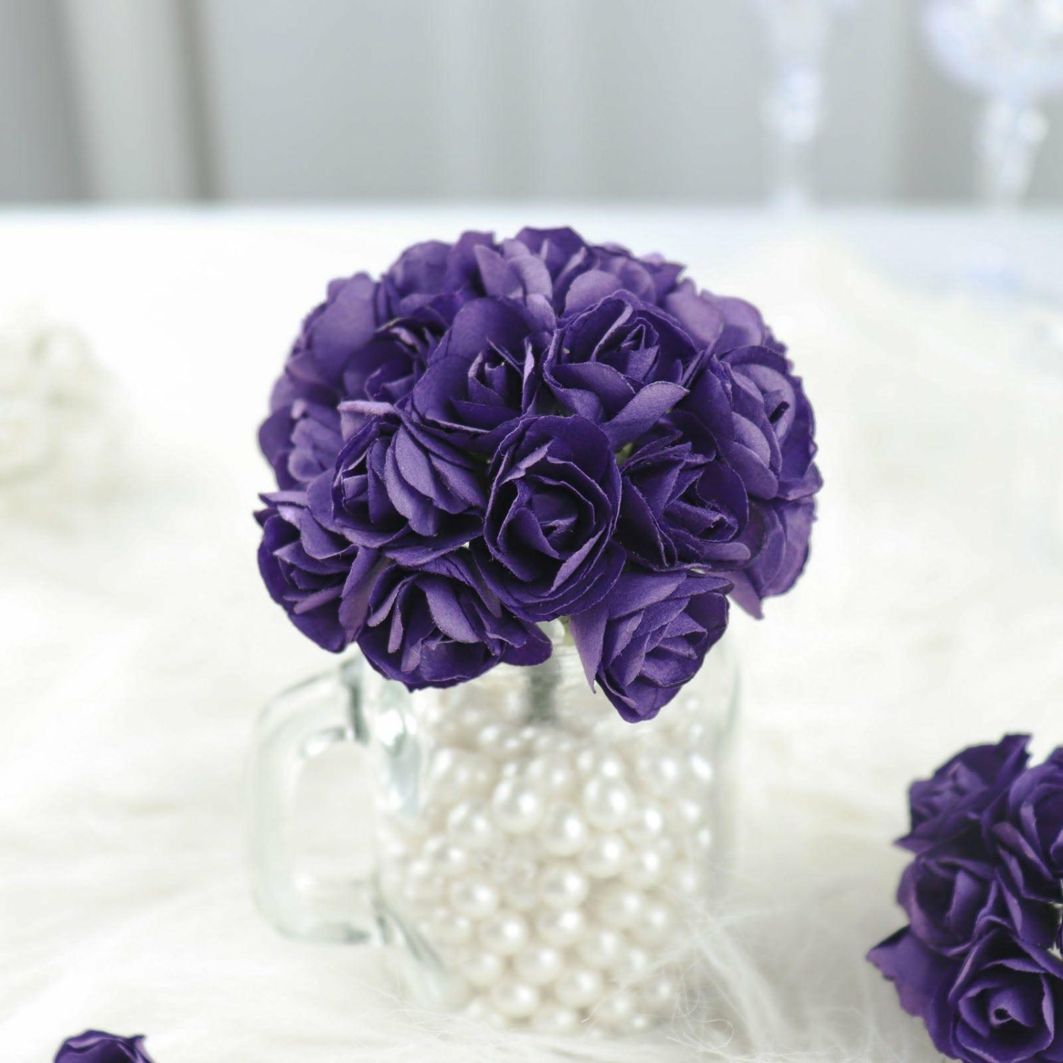 Craft Flowers | 144 Pack Purple Paper Mini Craft Roses, DIY Craft Flowers With Wired Stem Craft Flowers Craft Flowers