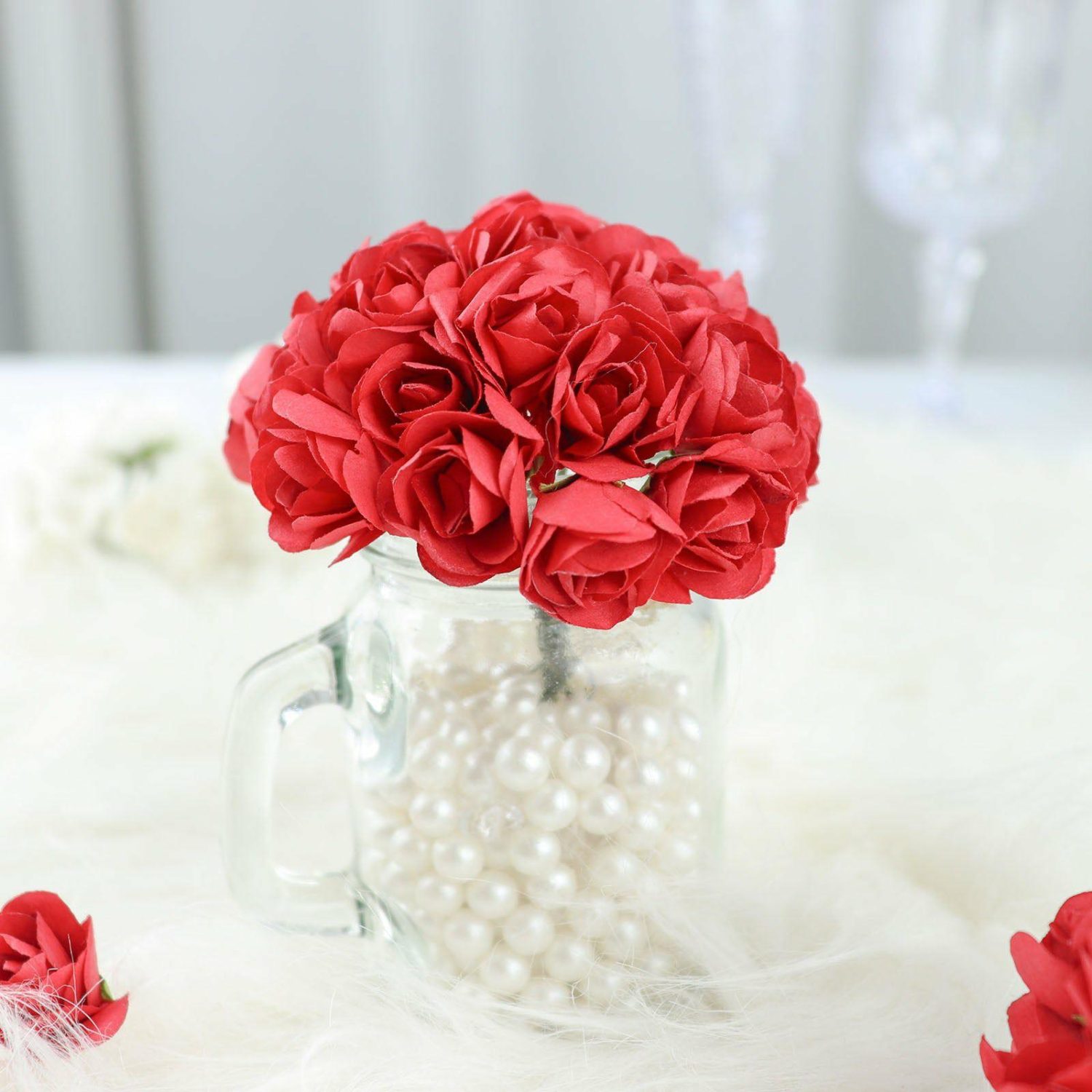 Craft Flowers | 144 Pack Red Paper Mini Craft Roses, DIY Craft Flowers With Wired Stem Craft Flowers Craft Flowers