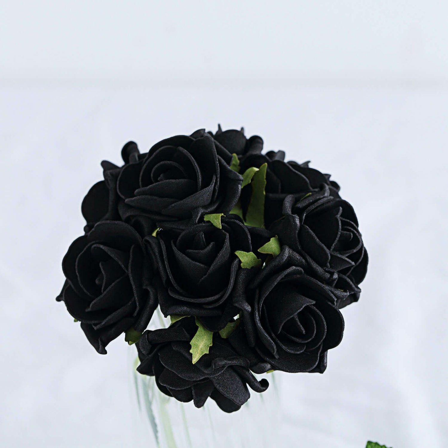 Craft Flowers | 24 Roses Black Artificial Foam Flowers With Stem Wire and Leaves 2″ Craft Flowers Black