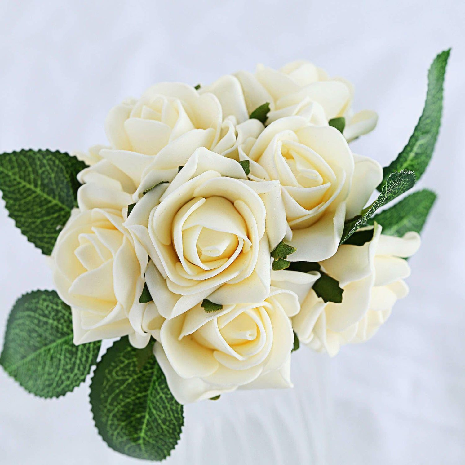 Craft Flowers | 24 Roses Cream Artificial Foam Flowers With Stem Wire and Leaves 2″ Craft Flowers Craft Flowers