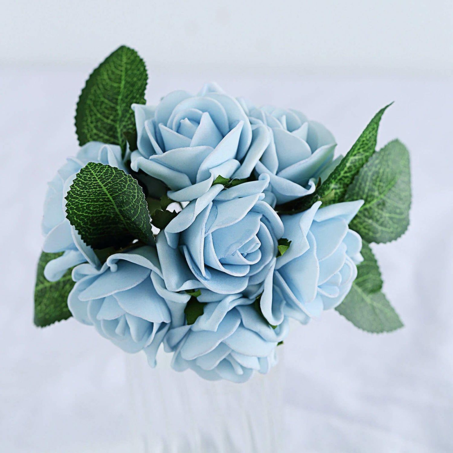 Craft Flowers | 24 Roses Dusty Blue Artificial Foam Flowers With Stem Wire and Leaves 2″ Floral Planter & Supplies Craft Flowers