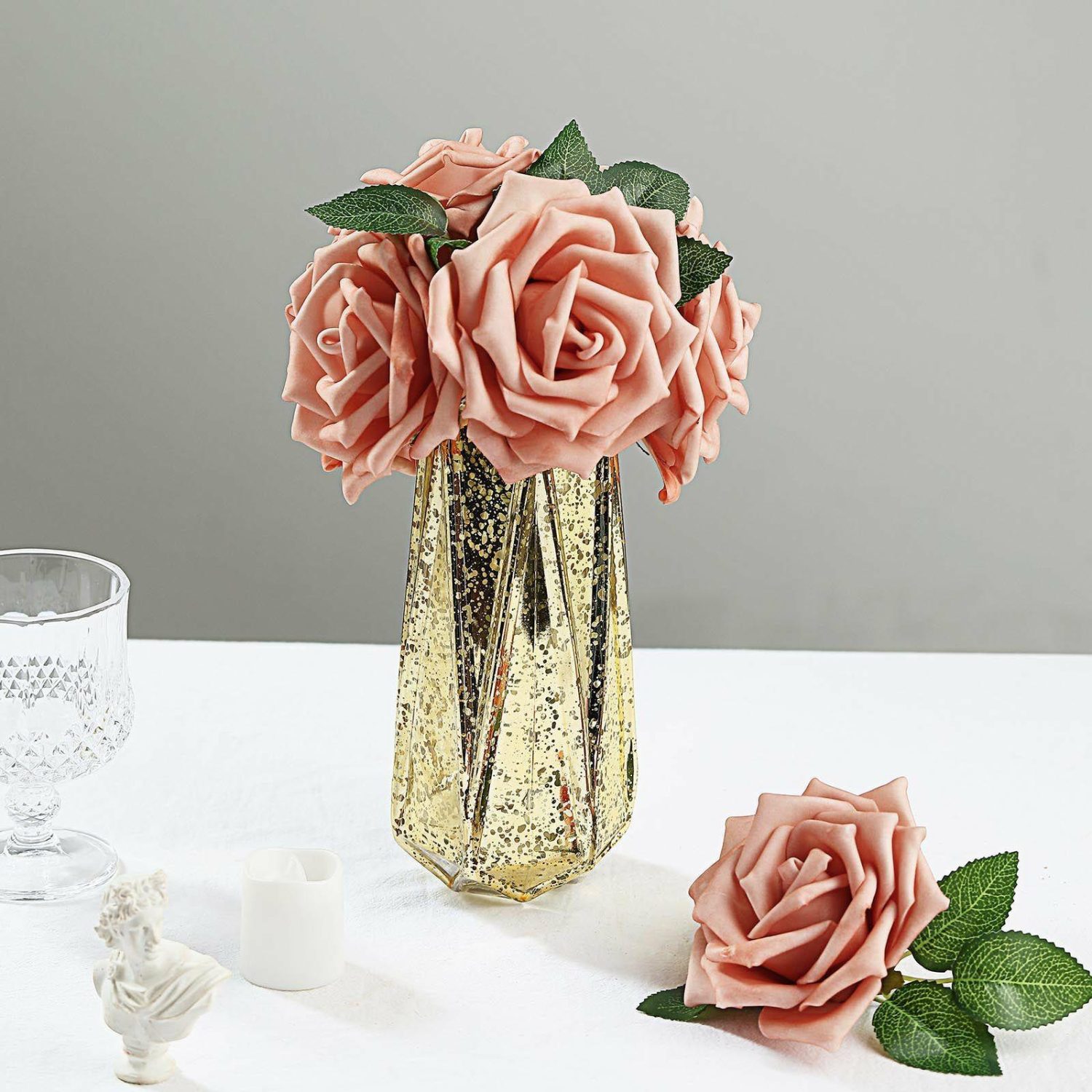 Craft Flowers | 24 Roses Dusty Rose Artificial Foam Flowers With Stem Wire and Leaves 5″ Craft Flowers Craft Flowers