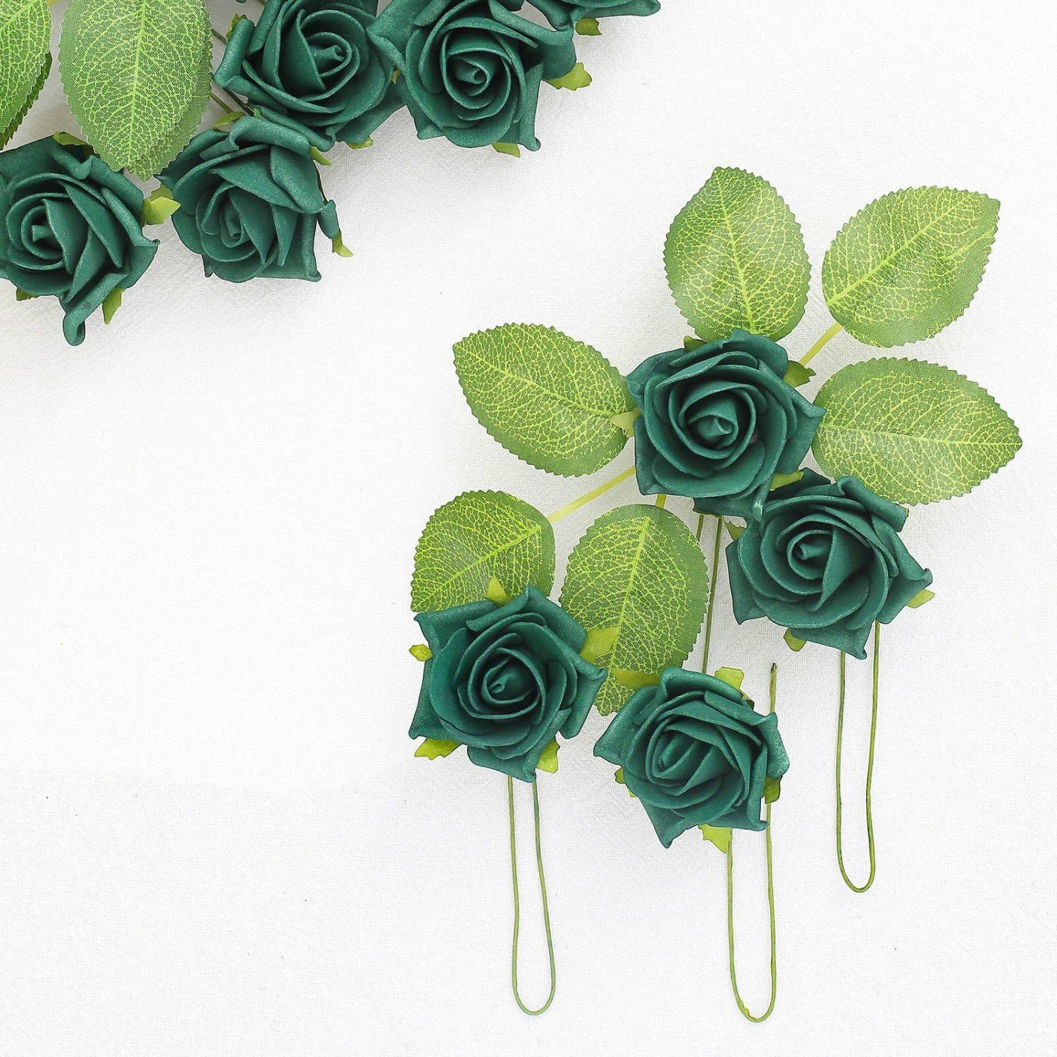 Craft Flowers | 24 Roses Hunter Emerald Green Artificial Foam Flowers With Stem Wire and Leaves 2″ Craft Flowers Craft Flowers